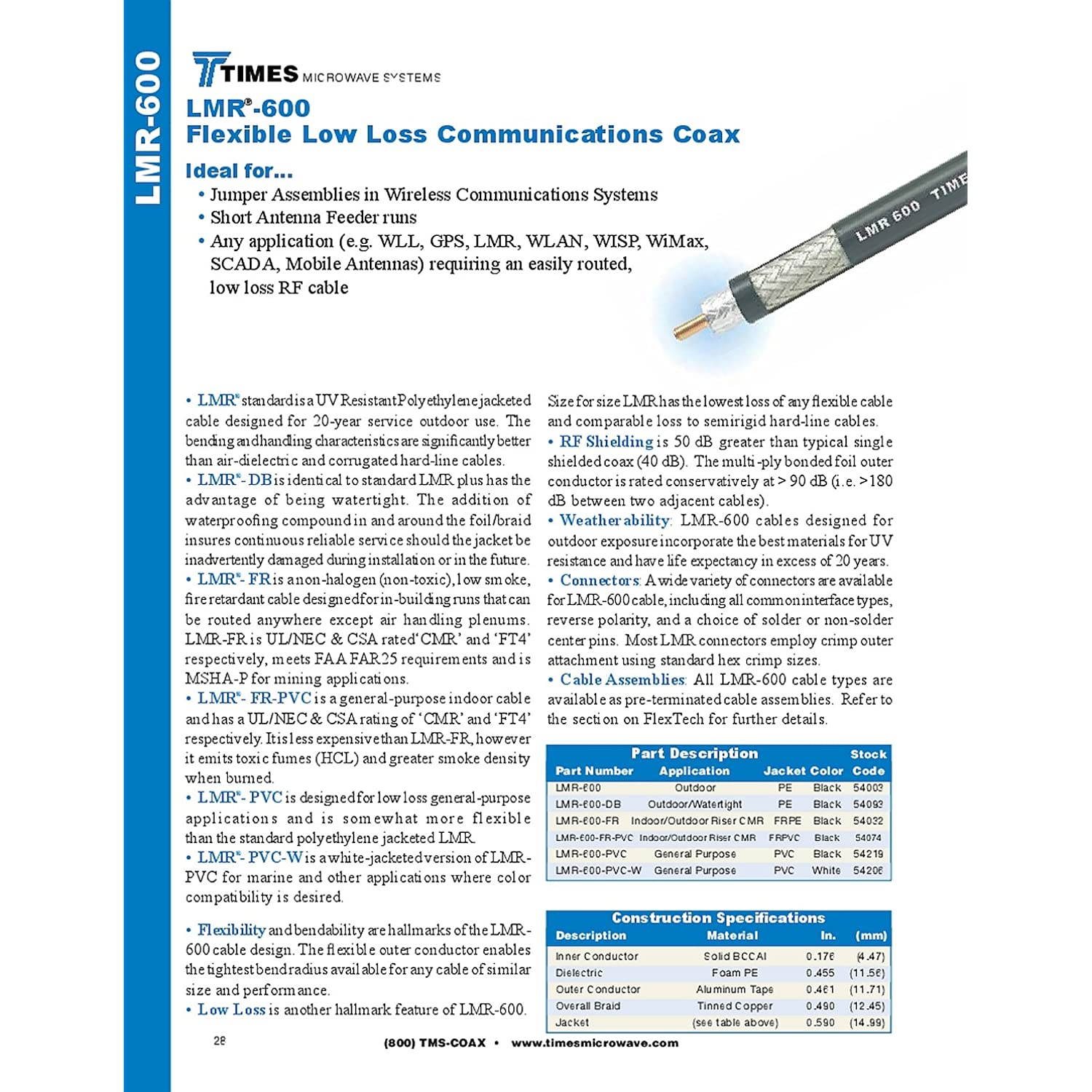MPD Digital lmr600-bulk-50 Times Microwave LMR-600 Ultra Low Loss Coaxial Cable Bulk Coax