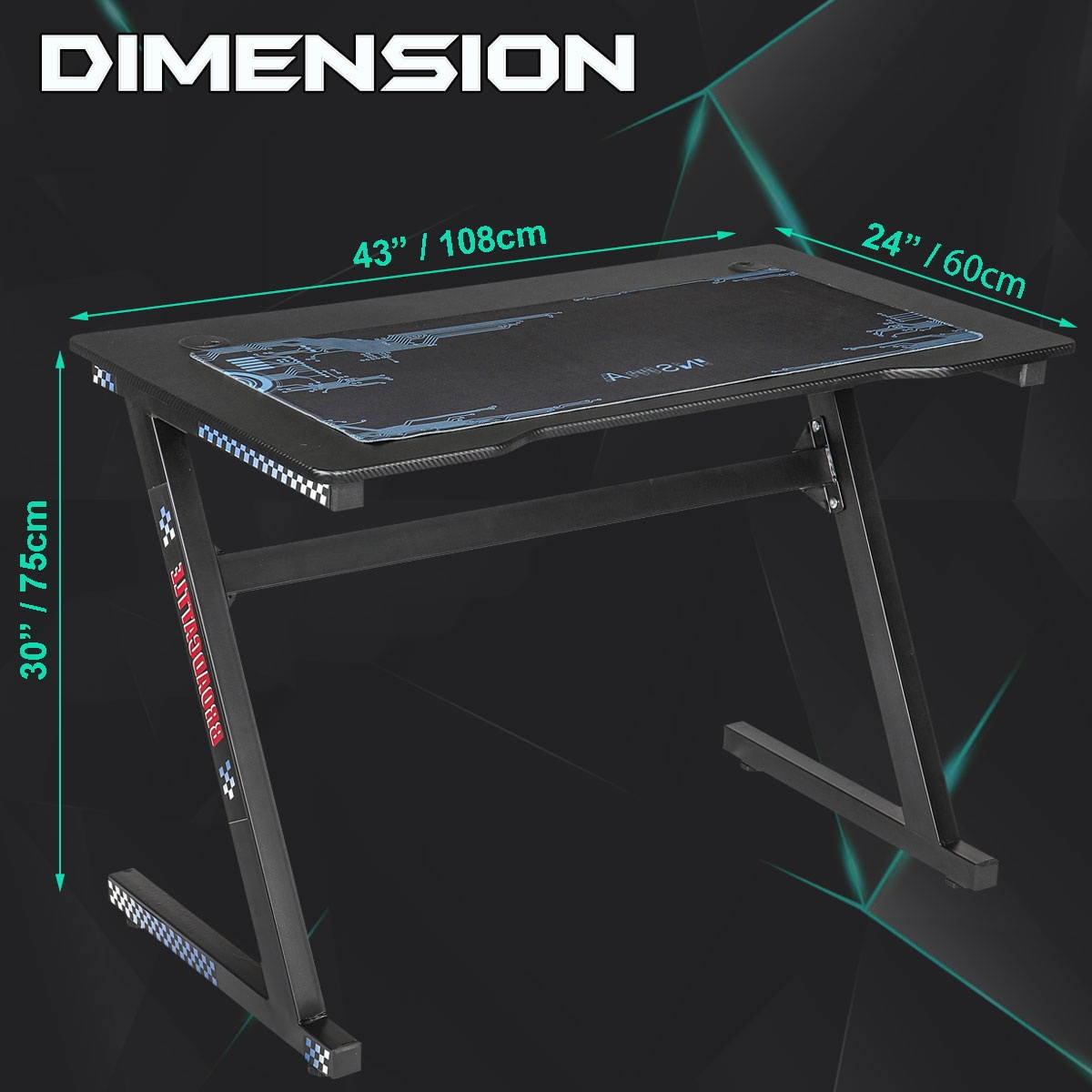 43" Gaming Desk Computer Z Shaped Racing Style PC Home Study Writing