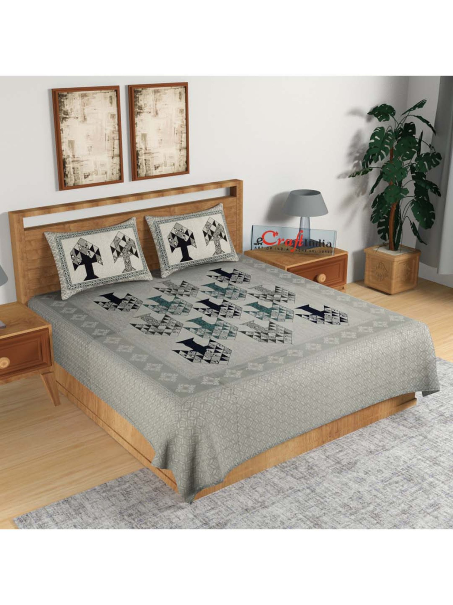 eCraftIndia Grey Cotton 180 Bed Sheet Set