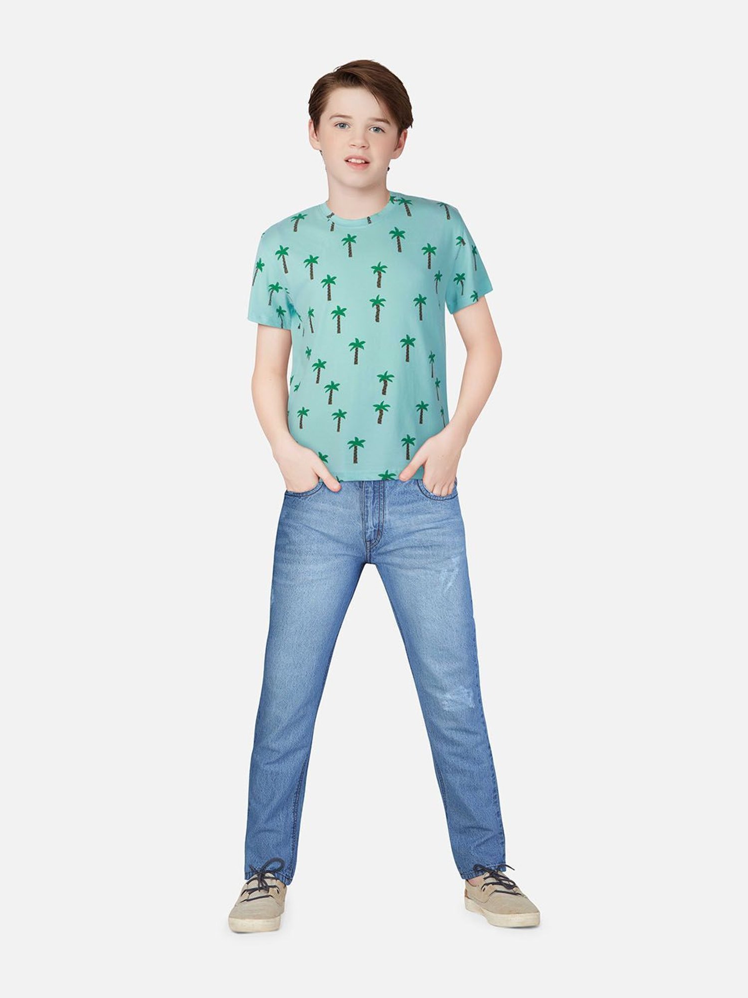 Palm Tree Kids Green Printed T-Shirt