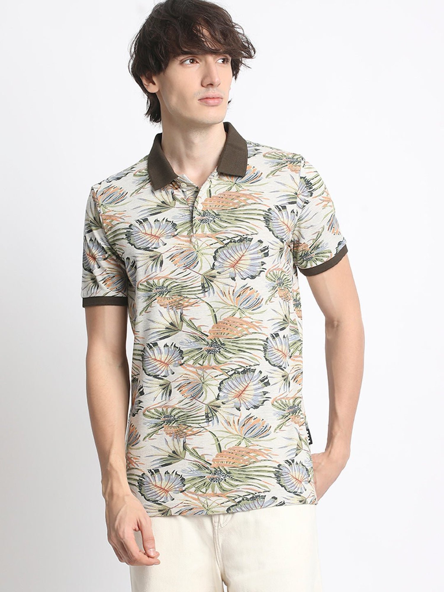 The Bear House Multicolored Cotton Regular Fit Printed Polo T-Shirt