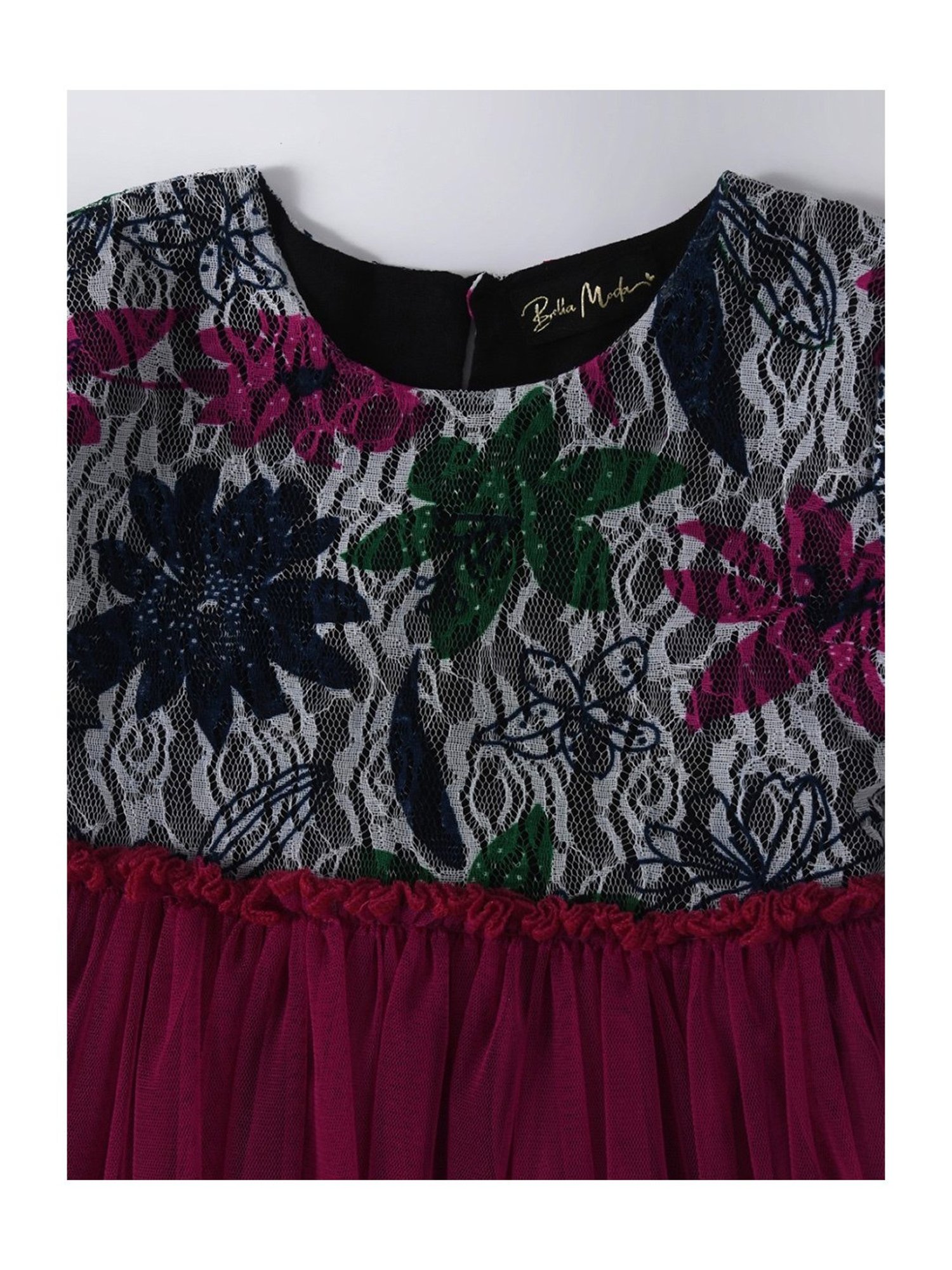 Bella Moda Kids Black & Magenta Embroidered Fit & Flare Dress