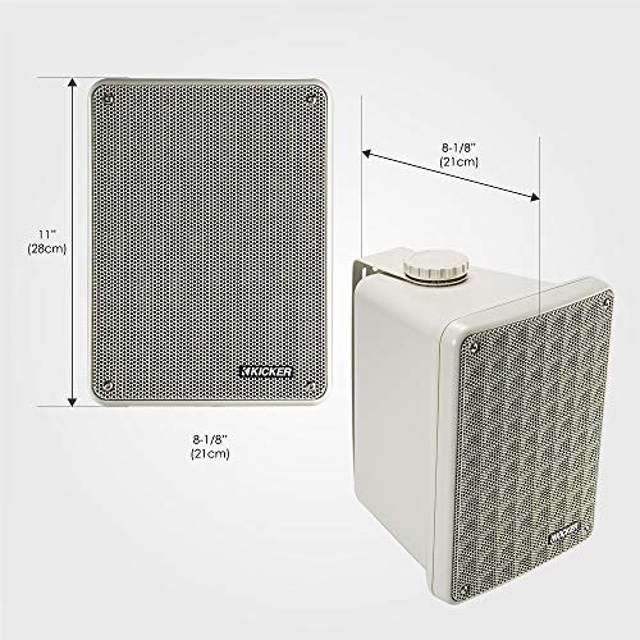 Kicker KB6 2-Way Full Range Indoor Outdoor Speakers (Pair) | Weatherproof Speakers for Patio Sunroom Garage Poolside in-Home | 6.5 inch woofer, 2x5 inch Horn Tweeter | Quick Mounting System