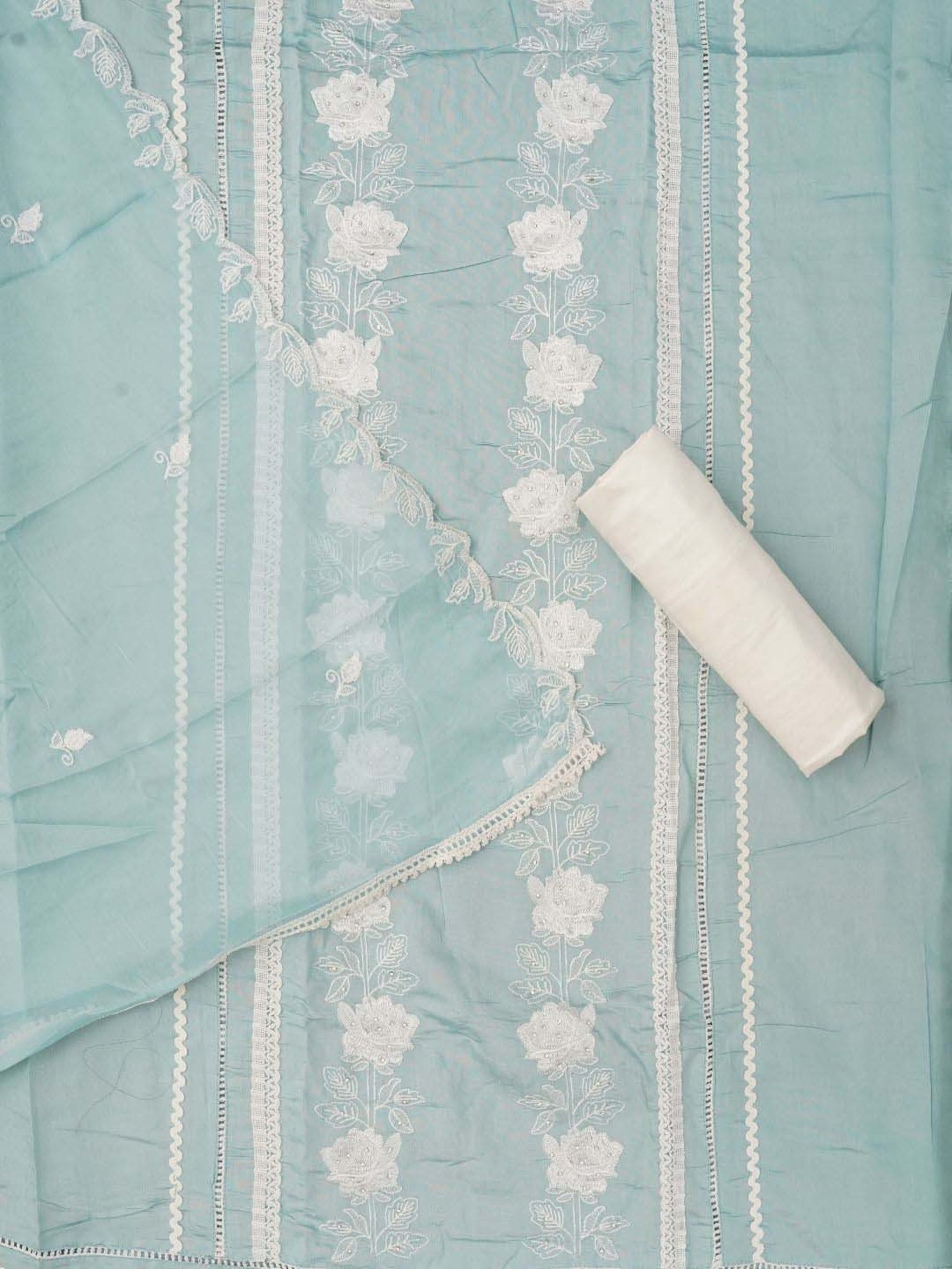 Jaipur Kurti Blue Embroidered Unstitched Dress Material