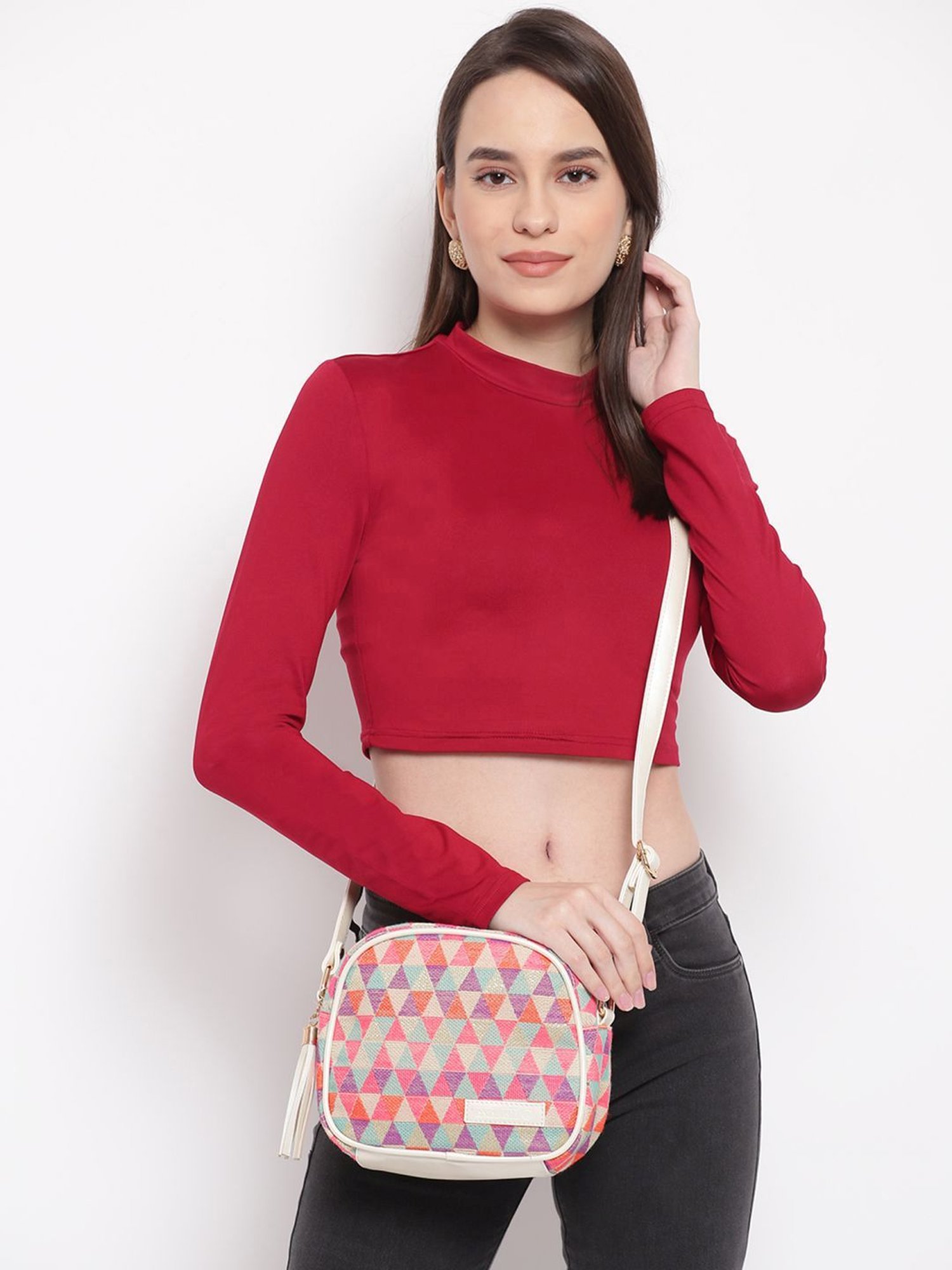 KLEIO White Printed Medium Sling Handbag