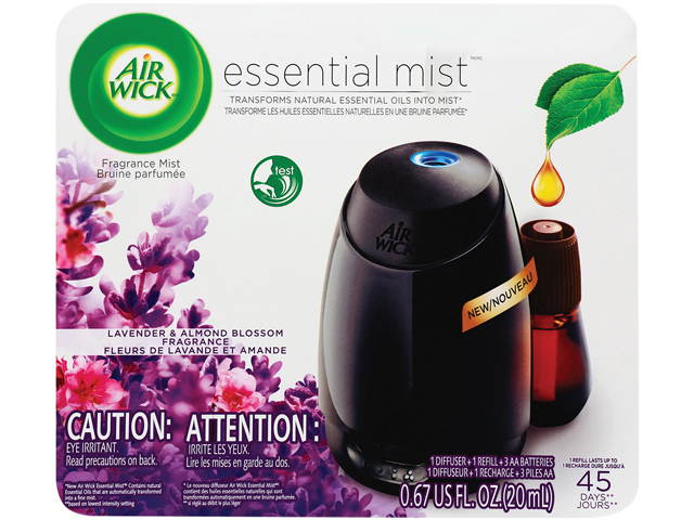Air Wick 62338-98576 Essential Mist Starter Kit, Lavender and Almond Blossom, 0.67 oz., 4/Carton