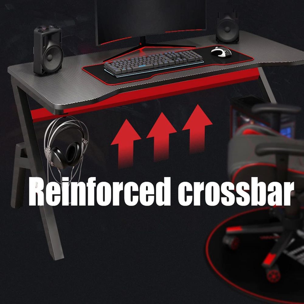 Gaming Desk, 47 Inch Gaming Tables, Z Shaped Home Office PC Computer Table, Black Gamer Workstation with 2 Cable Management Holes, Large Gaming Surface (Black)