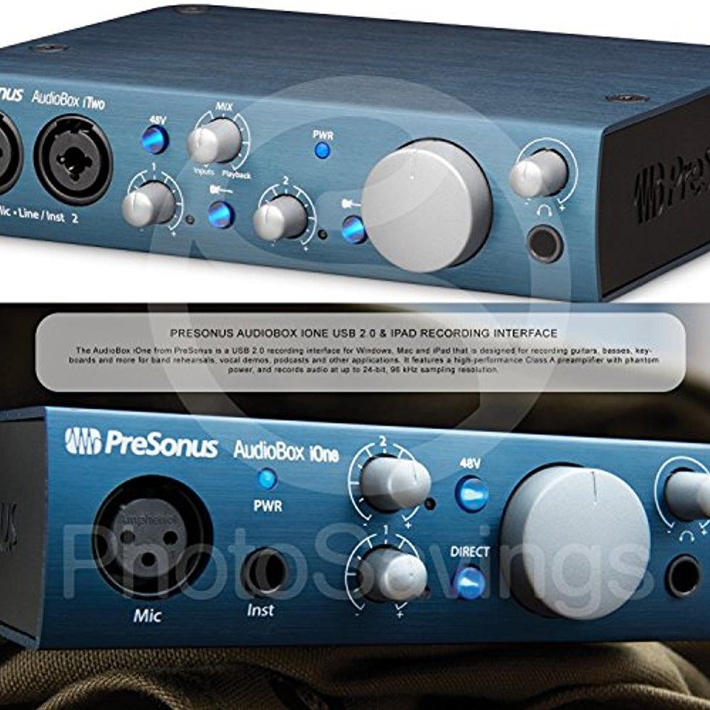 PreSonus AudioBox iOne 2x2 USB/iPad Recording System and Deluxe Bundle w/ Samson Q6 Mic & SR360 Stereo Headphones + Xpix Cables + Fibertiqu Cloth + More