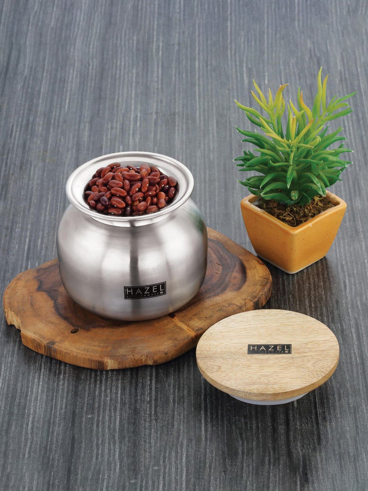 HAZEL Silver Stainless Steel Container with Lid - Set of 2