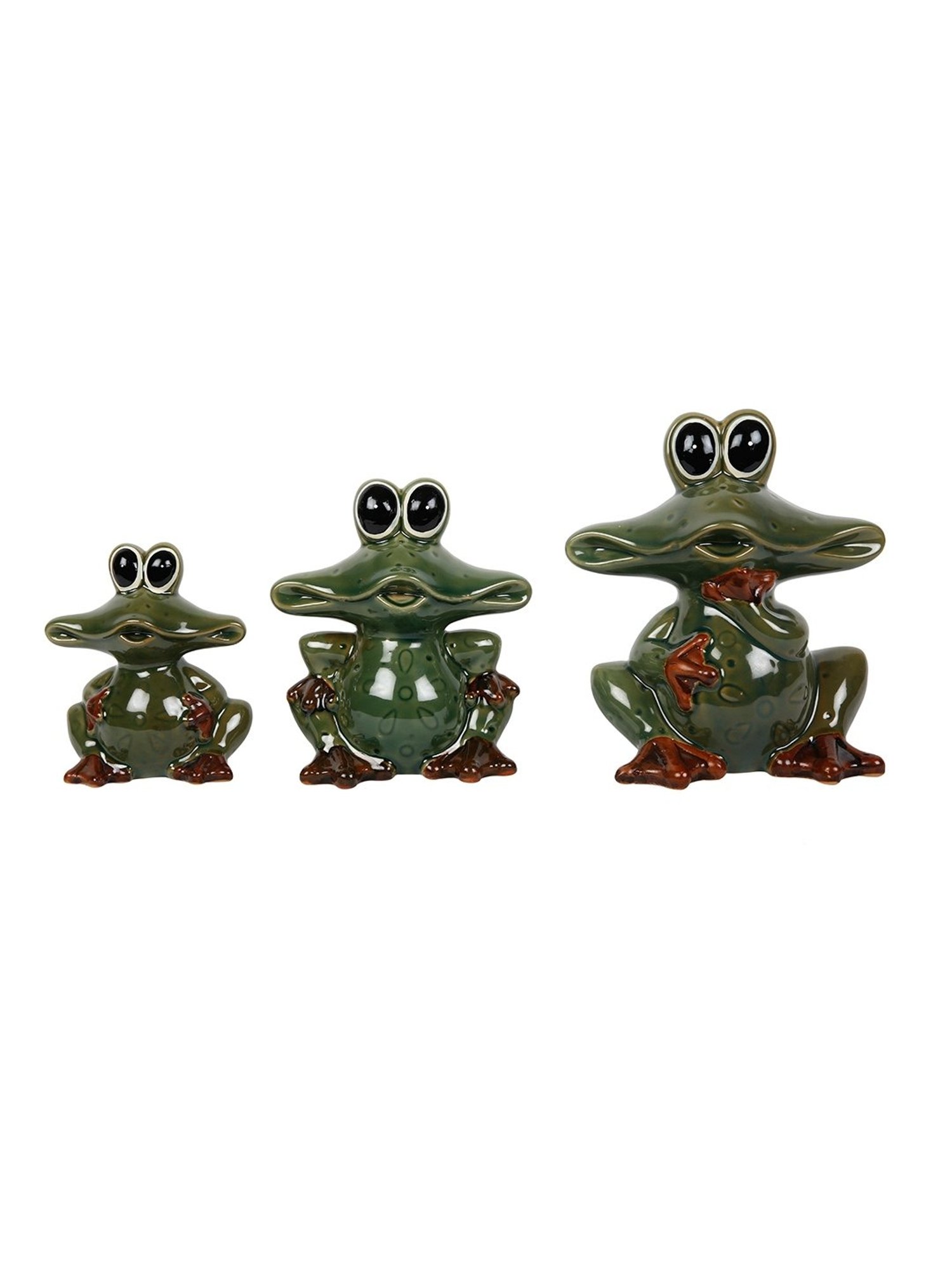 Tayhaa Green Ceramic Wide-Eyed Frogs - Set of 3