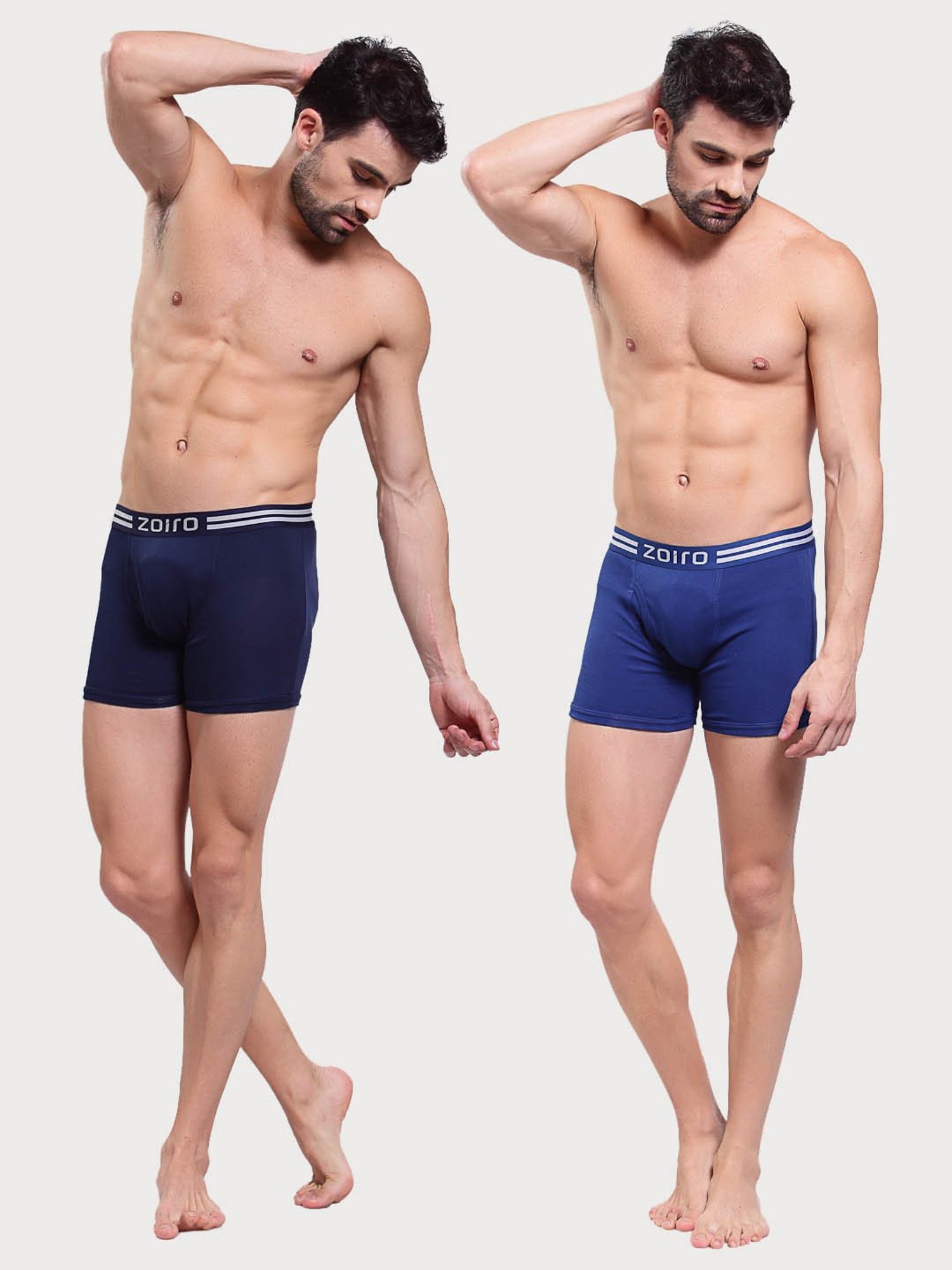 Zoiro Dark Blue & Dark Denim Cotton Regular Fit Trunks - Pack Of 2