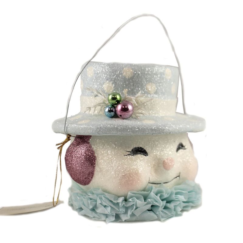 Christmas 5.5" Happy Snowman Bucket Ear Muffs Top Hat  -  Decorative Figurines