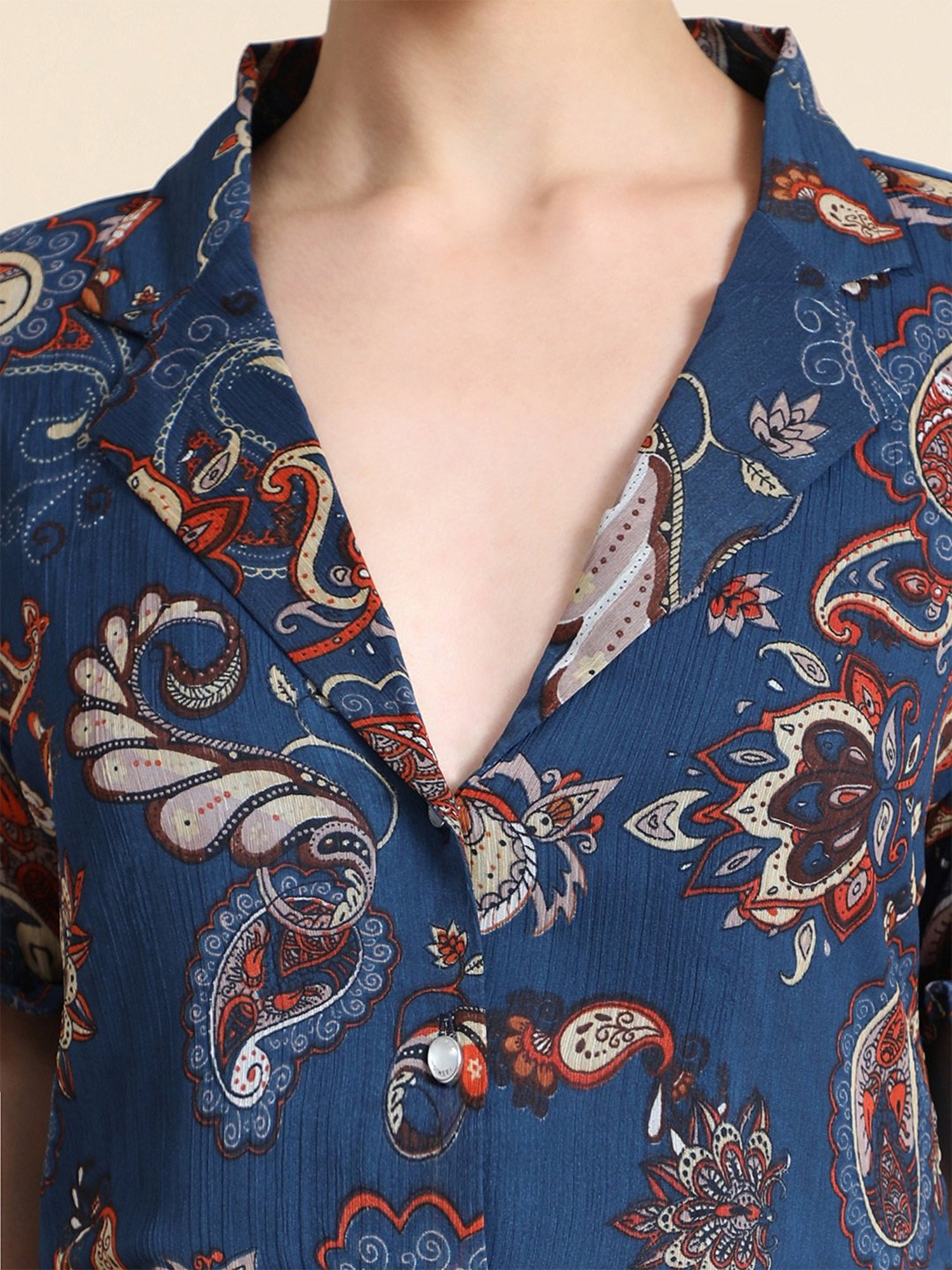 KERI PERRY Navy Printed Top