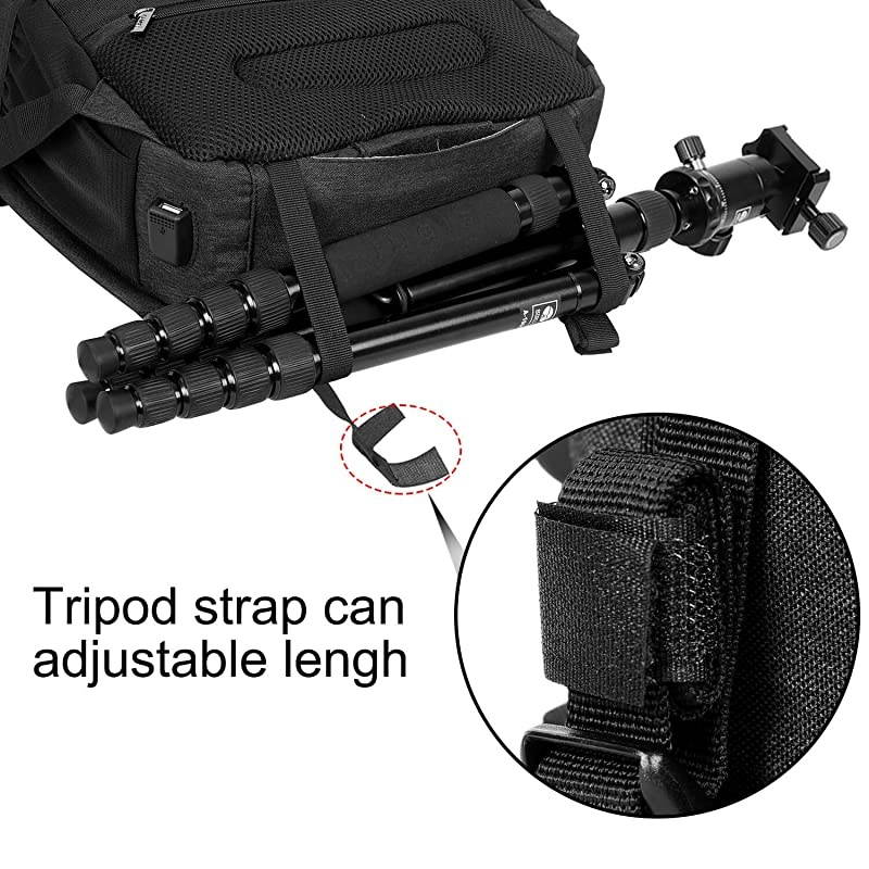 Waterproof DSLR Camera Bag Backpack Professional Large Camera Backpack with Laptop Compartment 14",Tripod Holder, USB Charging and Rain Cover for Nikon Canon Sony Mirrorless Cameras and Lenses