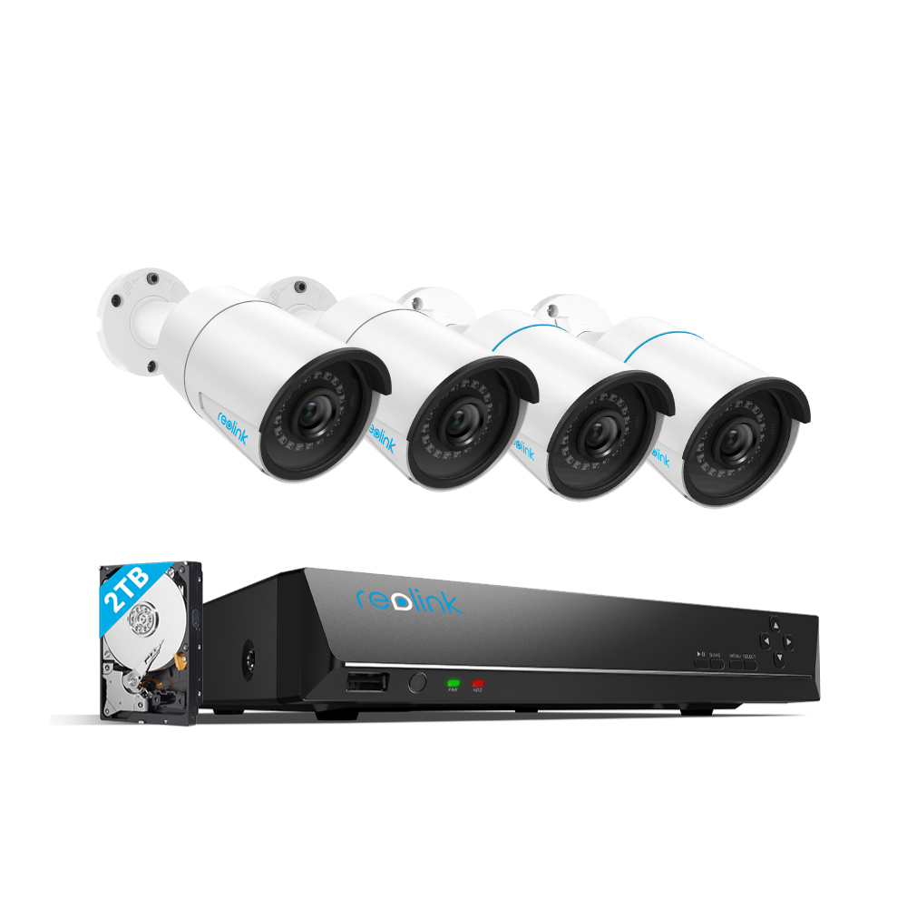 Reolink 5MP PoE Security System Bundle, 2x 5MP PoE Bullet 2x 5MP Person/Vehicle Detection PoE IP Outdoor Cameras and 8CH 4K NVR with 2TB HDD for Continuous Recording, Audio Night Vision SD Card Slot