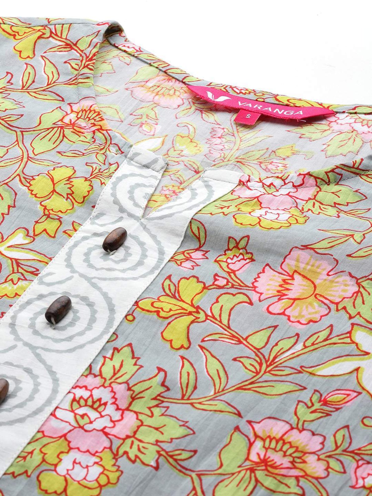 Varanga Grey & White Cotton Printed Kurta Pant Set