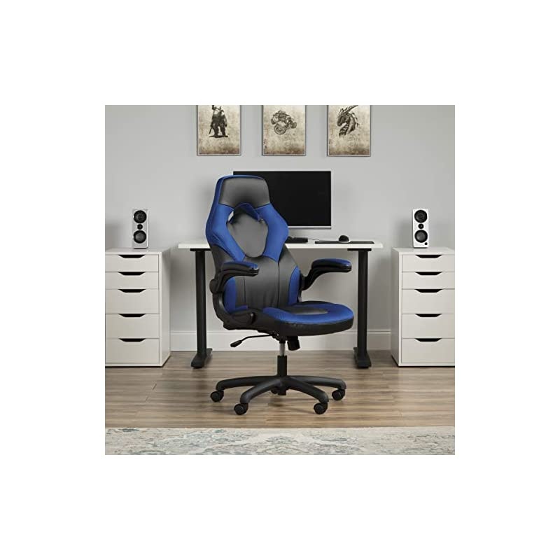ESS Collection Racing Style Bonded Leather Gaming Chair, in Blue (ESS-3085-BLU)