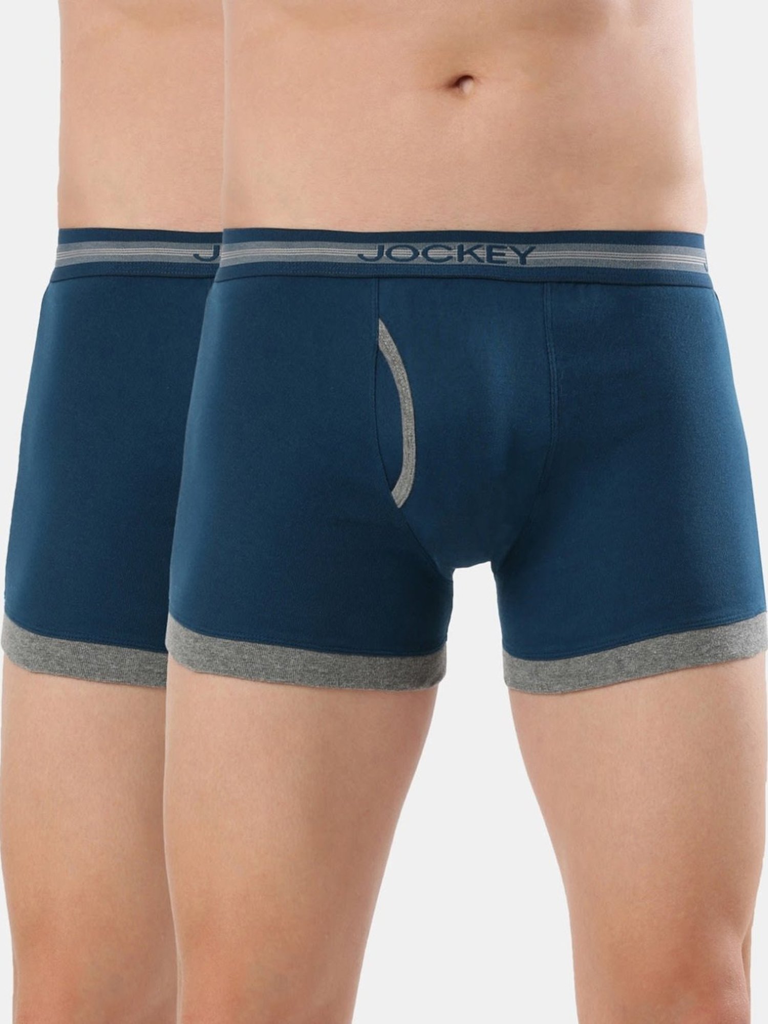 Jockey 1017 Poseidon & Mid Grey Combed Cotton Boxer Briefs with Stay Fresh Properties - Pack of 2