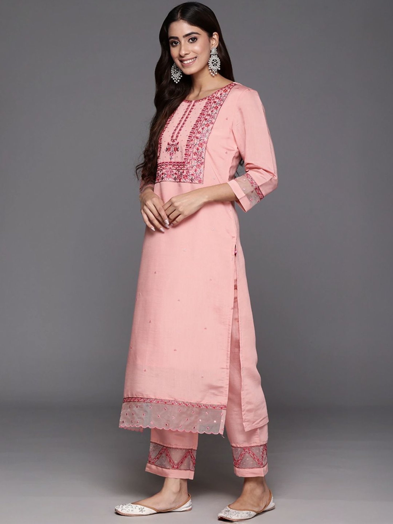 Varanga Pink Embroidered Kurta Pant Set With Dupatta