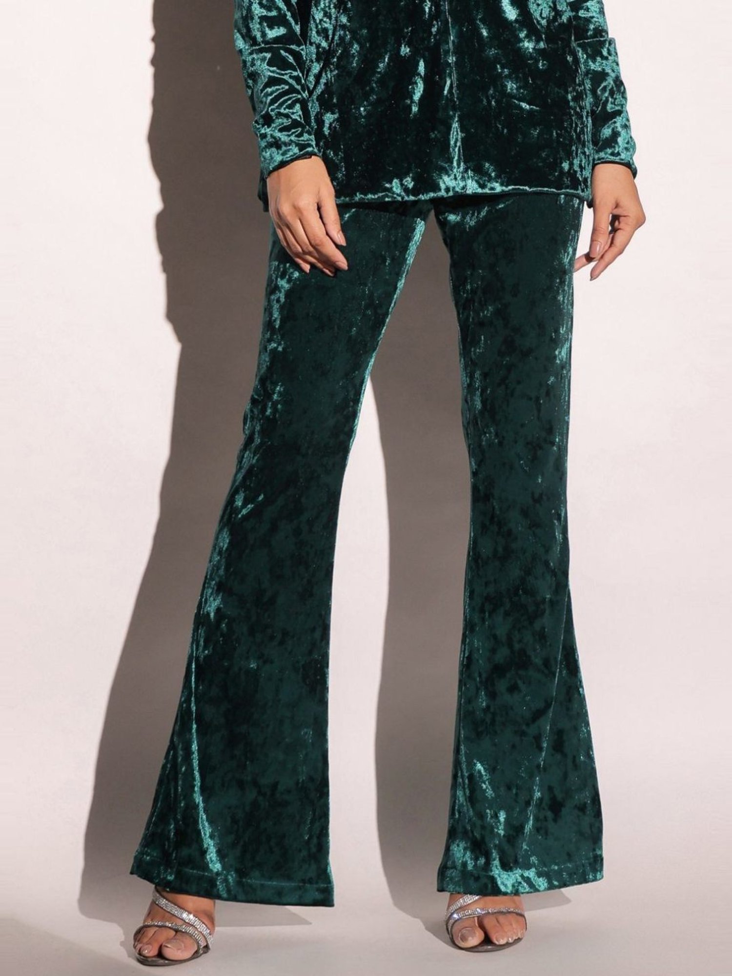 BInfinite Emerald Green Showtime Velvet Flared Trousers