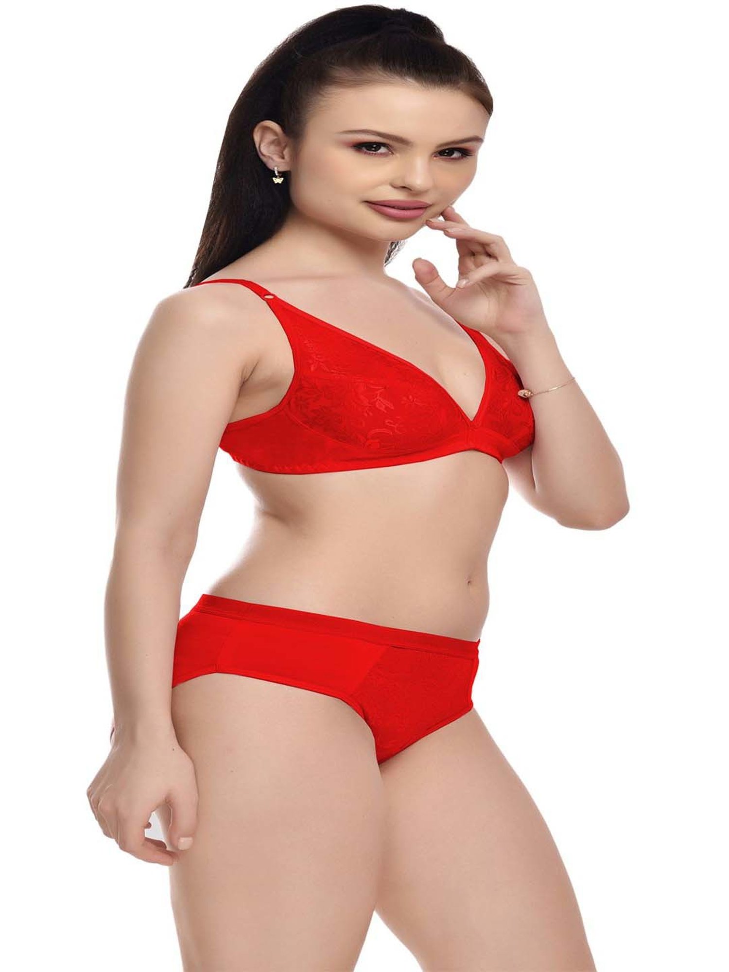 mod & shy Pink Self Pattern Lingerie Set