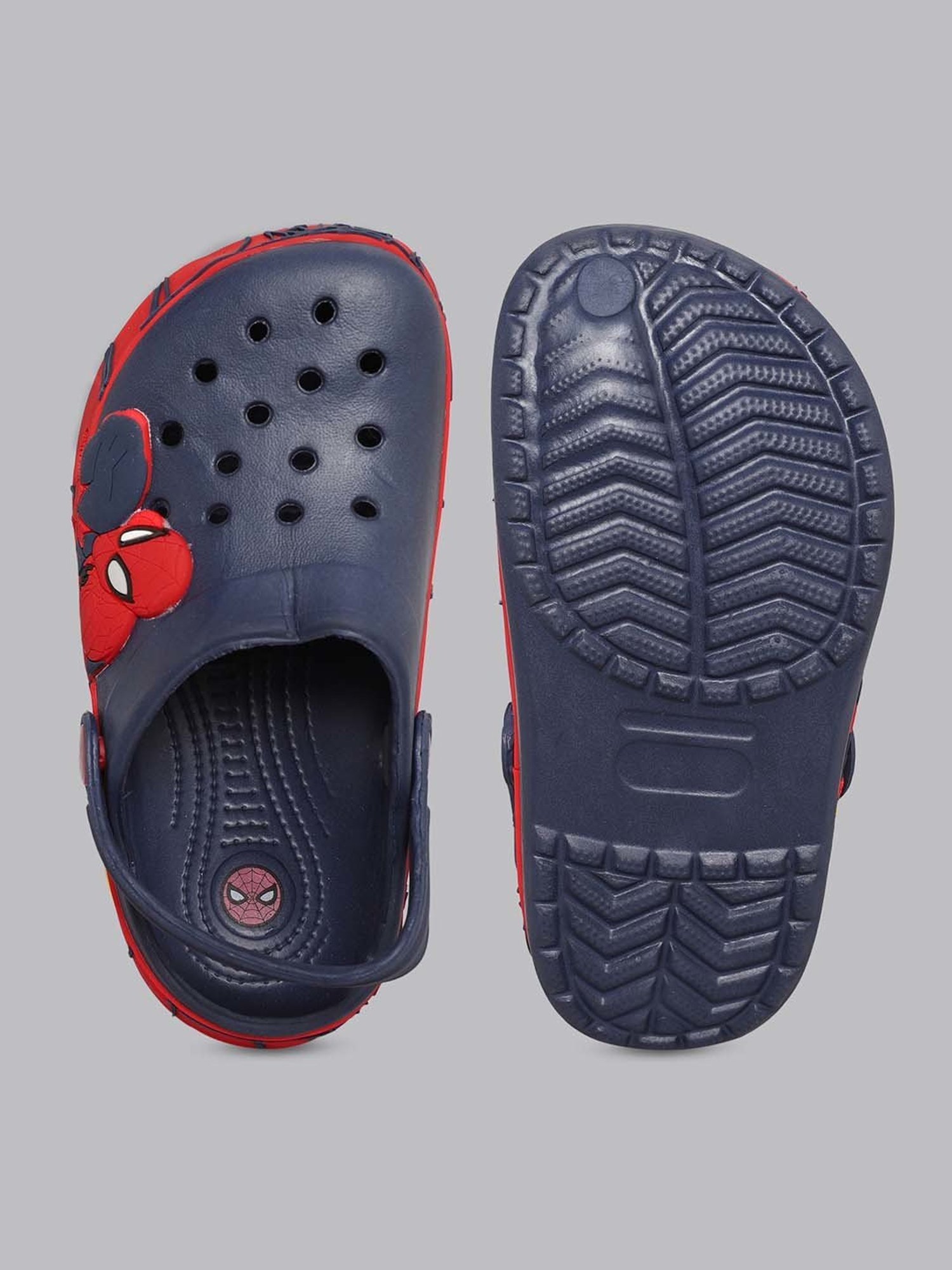 Kidsville Navy & Red Spiderman Printed Back Strap Clogs