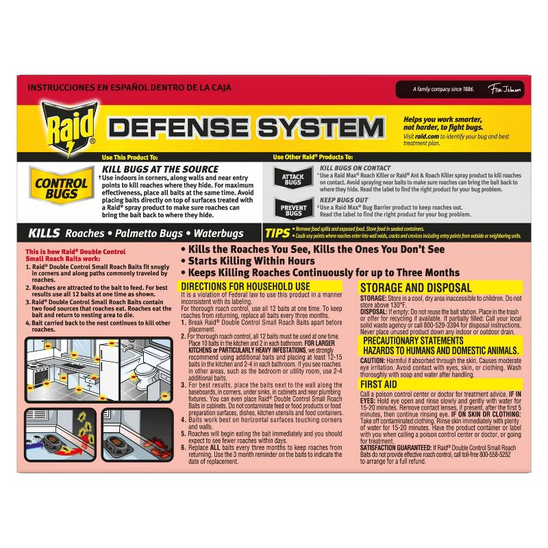 Raid Double Control Small Roach Baits - 0.63oz/12ct