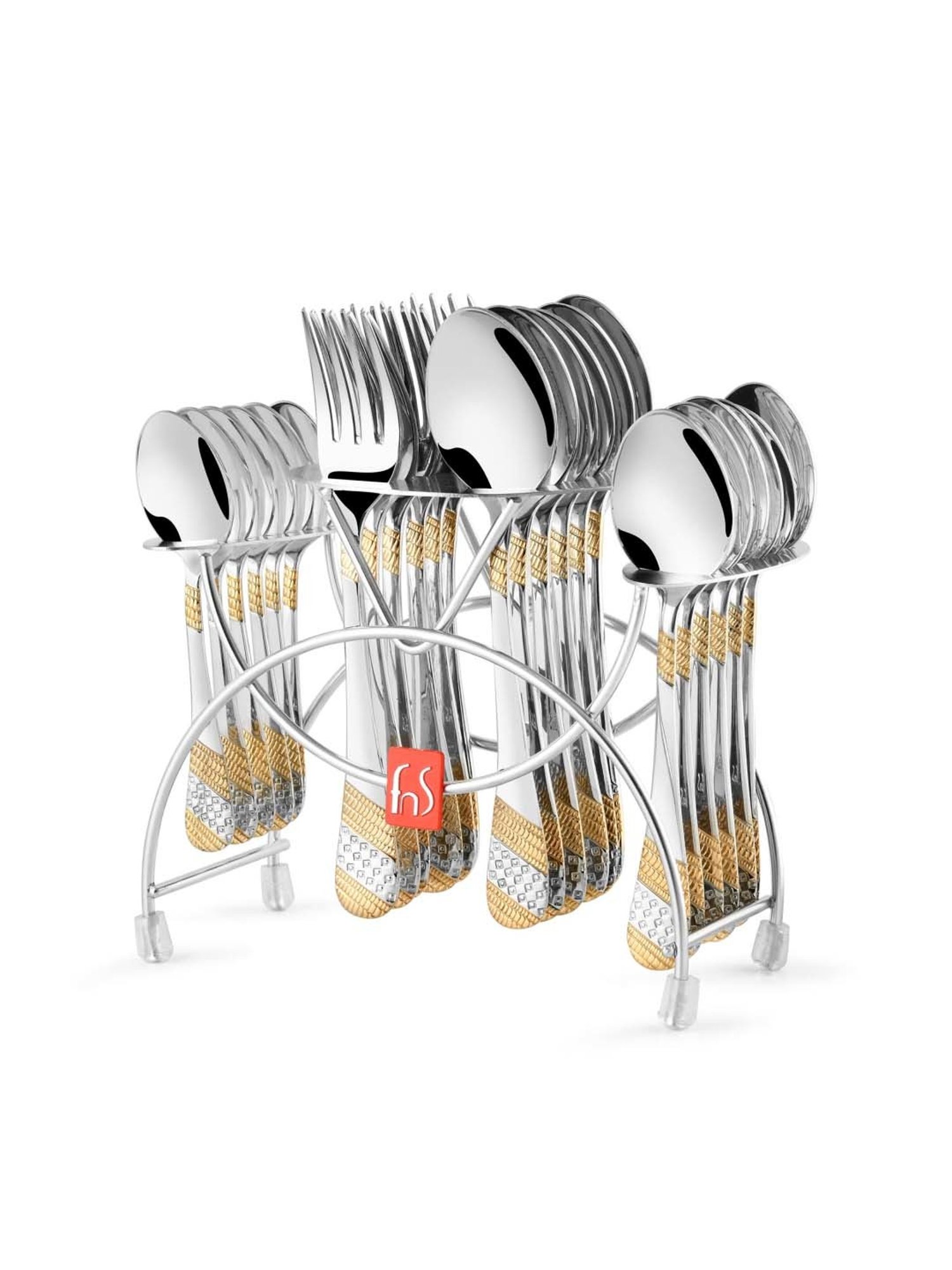 FnS Imperio Silver & Gold Stainless Steel Cutlery - Set of 24
