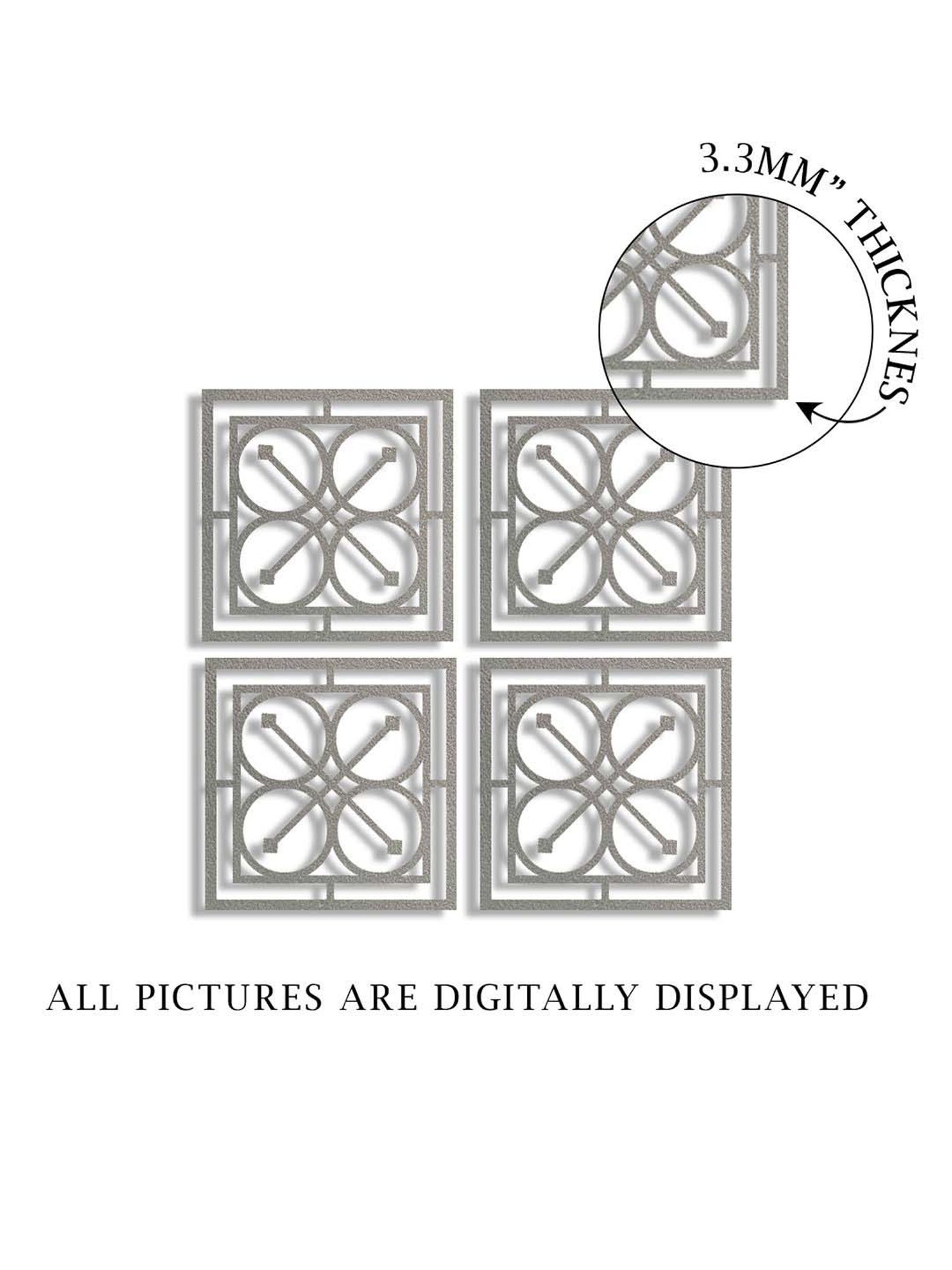 Art Street Silver Mdf Jharokha Jali Square Hanging Ornaments Wall Art - Set of 4