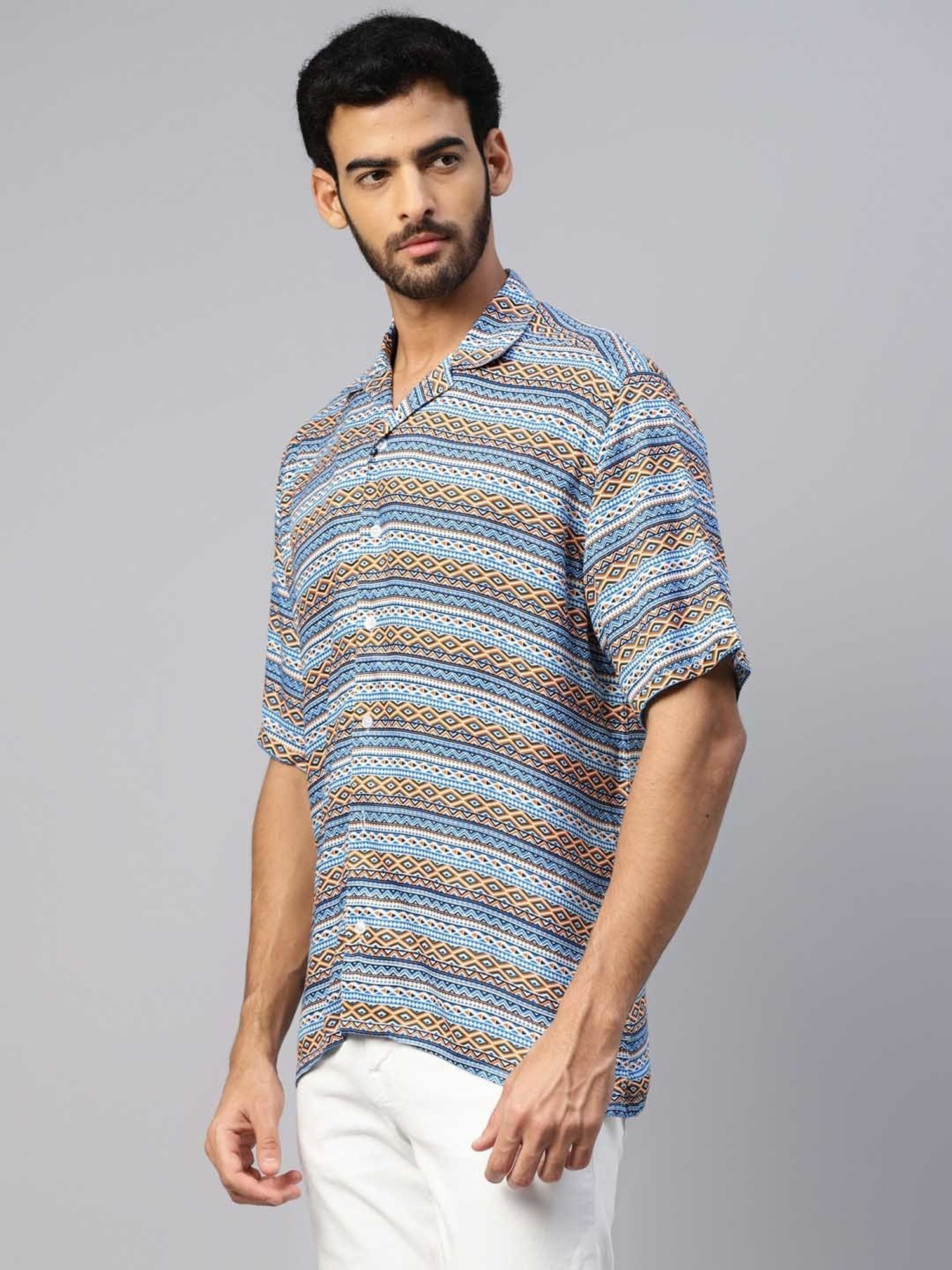 Don Vino Blue Regular Fit Printed Shirt