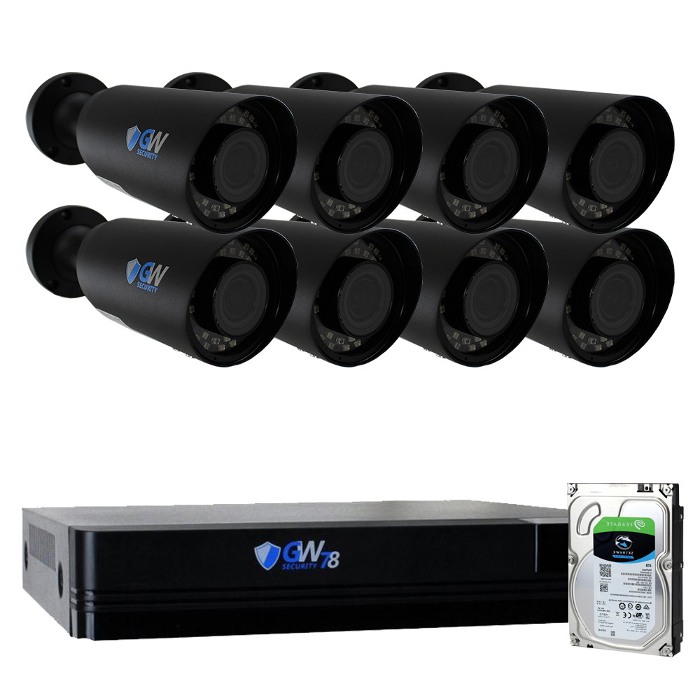 GW Security 8CH NVR 8MP H.265+ AI Face Recognition 4K IP PoE Surveillance Camera System with 4 4K 2.8-12mm Varifocal Zoom 2160p Outdoor Bullet Camera, 120ft IR Night Vision, 2TB Hard Drive
