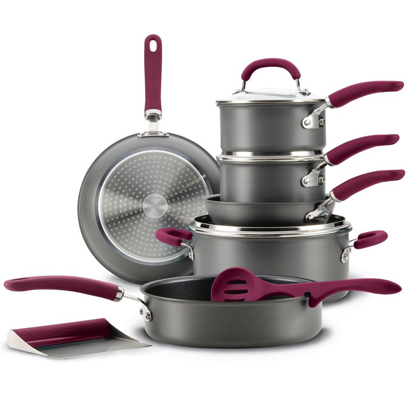 Rachael Ray Create Delicious 11pc Hard Anodized Nonstick Cookware Set Burgundy Handles
