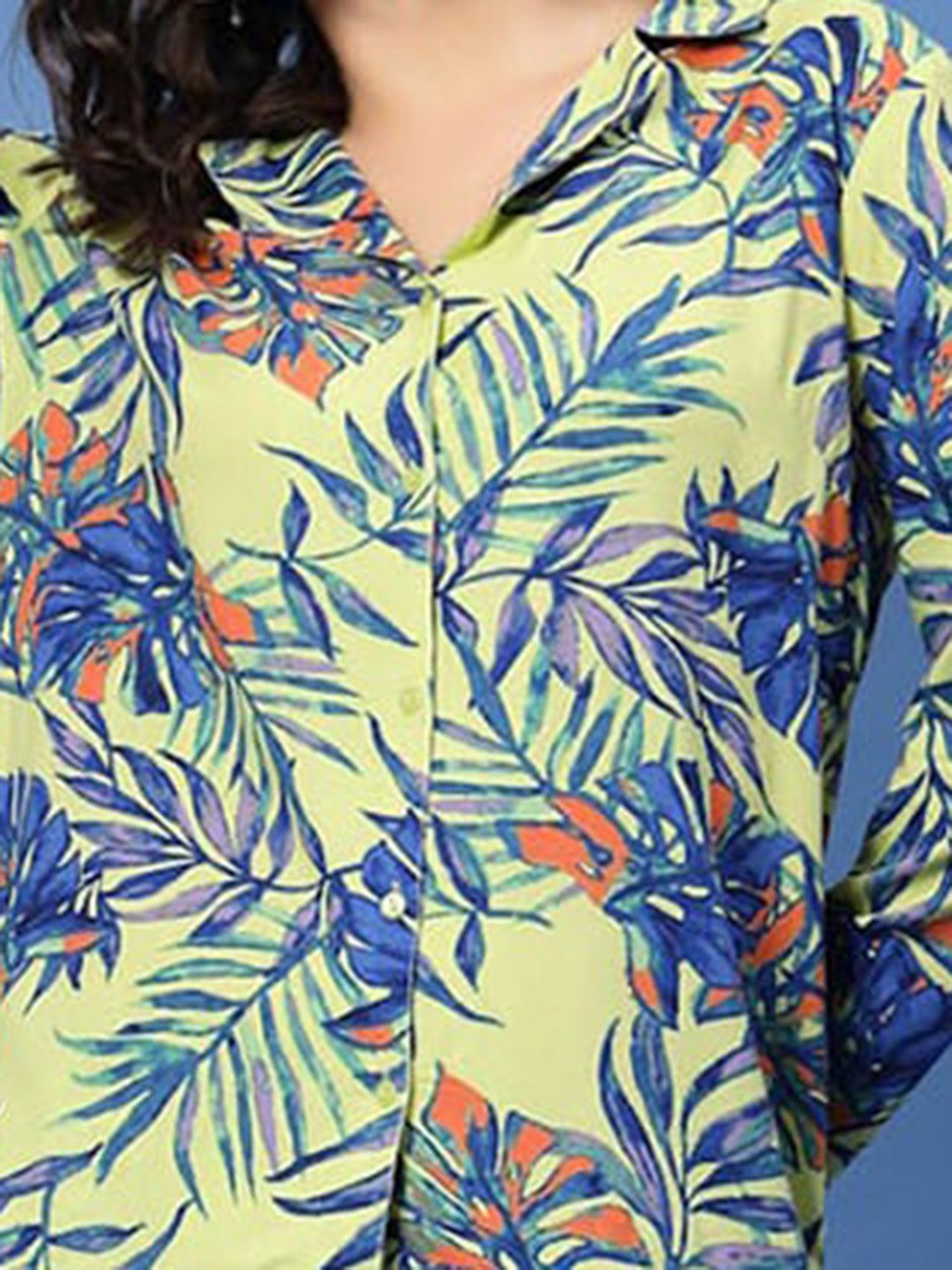 Melon by PlusS Yellow & Blue Printed Shirt With Trousers