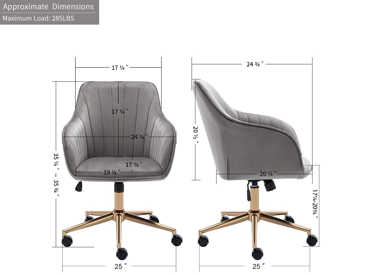 Swivel Height Adjustable Task Chair with Arms Velvet Upholstered Office Chair