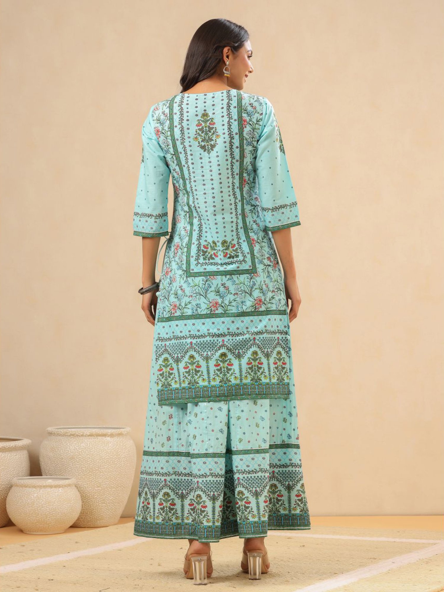 Juniper Turquoise Floral Print Kurta Palazzo Set