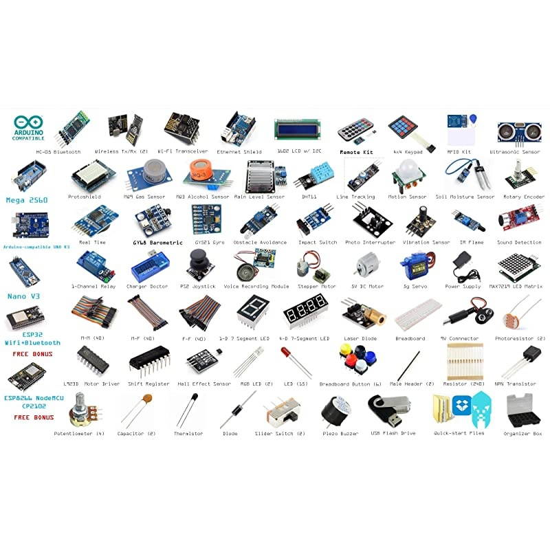 Monster Starter Kit for Arduino Uno Mega Nano, Complete Set with ESP32, 25 Sensor Modules, Bluetooth WiFi Ethernet Wireless for Electronics STEM Robotics Projects