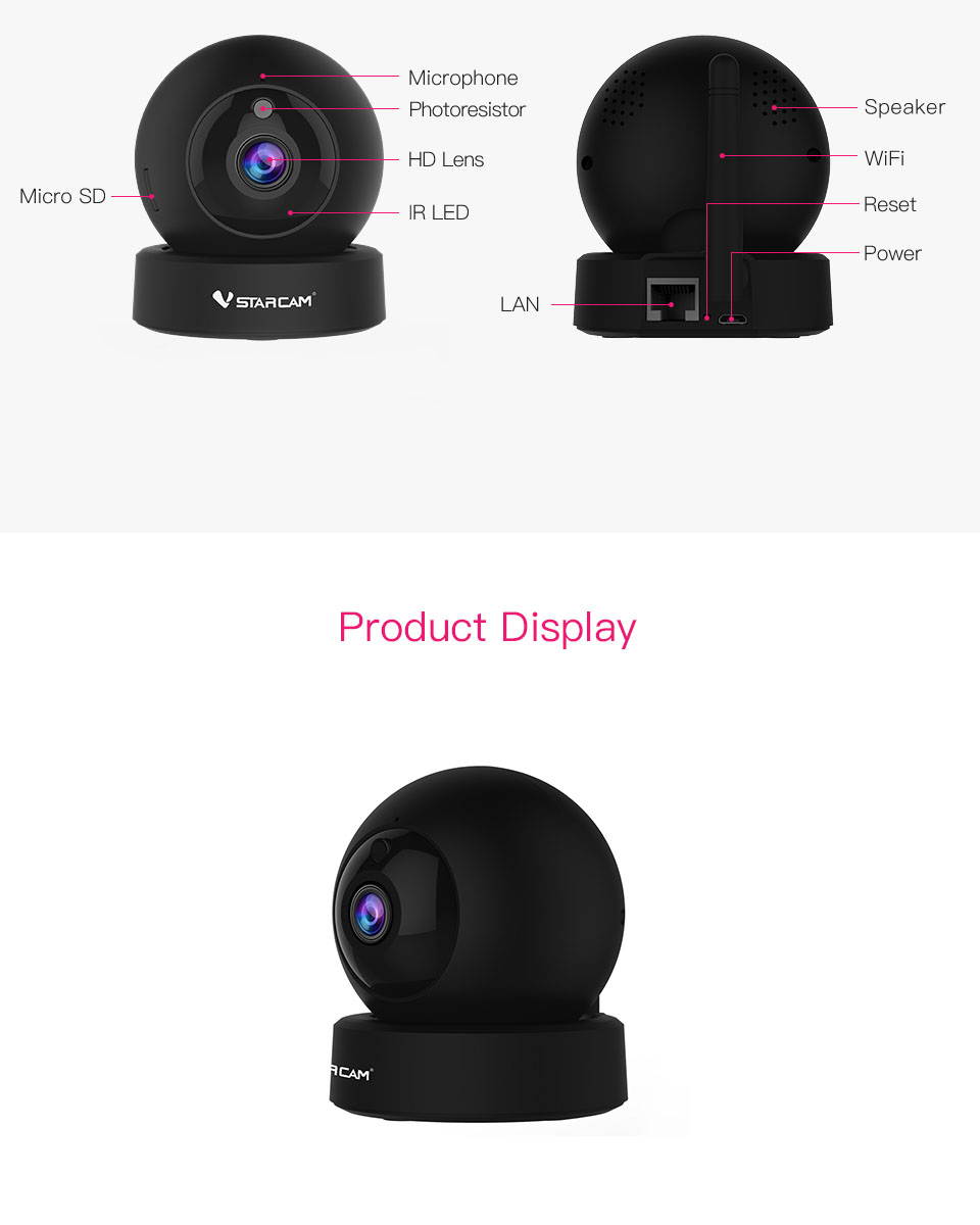 Vstarcam 1080P 2MP IP Camera G43S Wifi Camera Mobile Detection Surveillance Camera infrared Night Vision Two-Way Voice Camera (Maximum Support 128G TF Card)