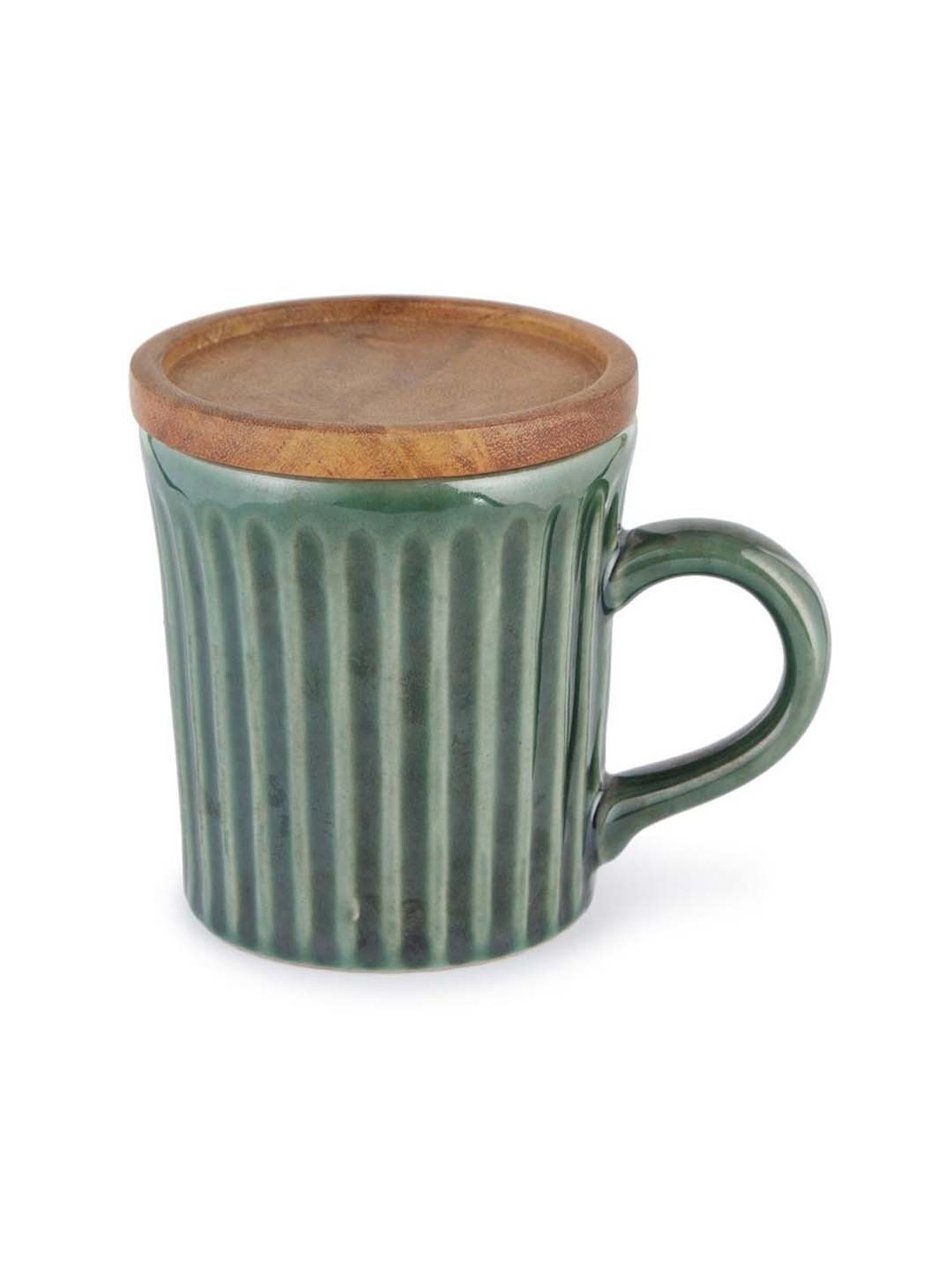 Fabindia Ashvath Green Ceramic Mug With Lid (200 ML)