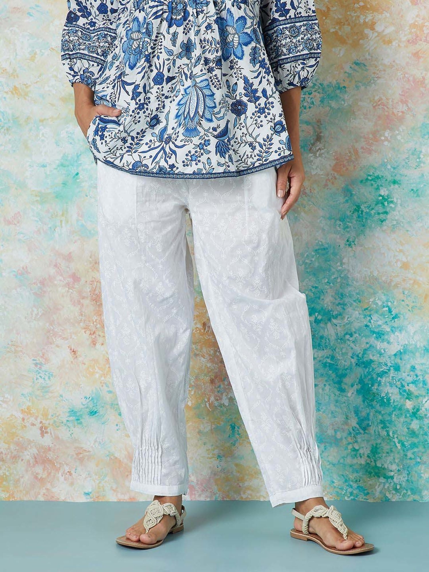 Melange by Lifestyle Off-White Cotton Printed Pants