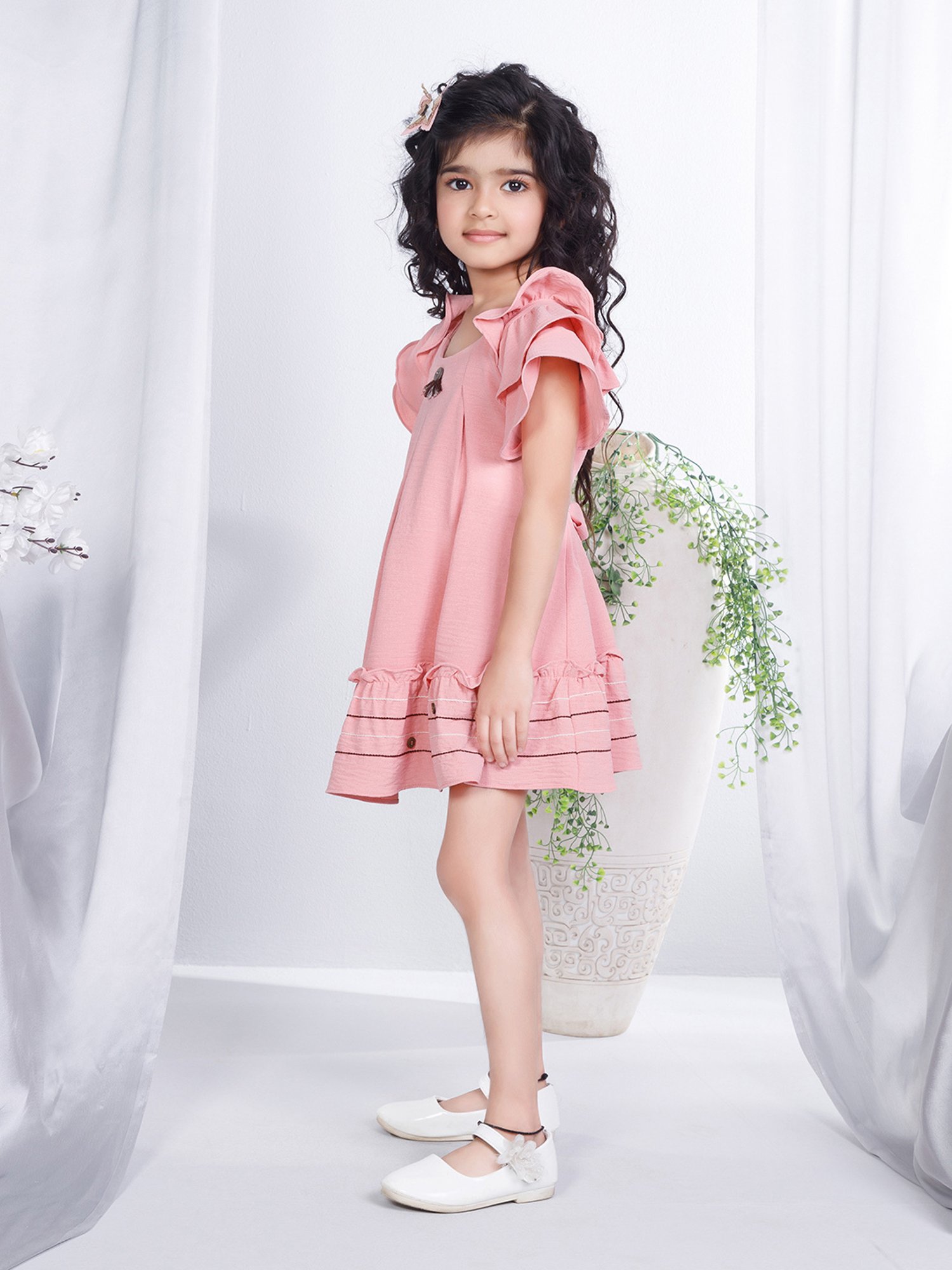 Peppermint Kids Peach Solid Dress