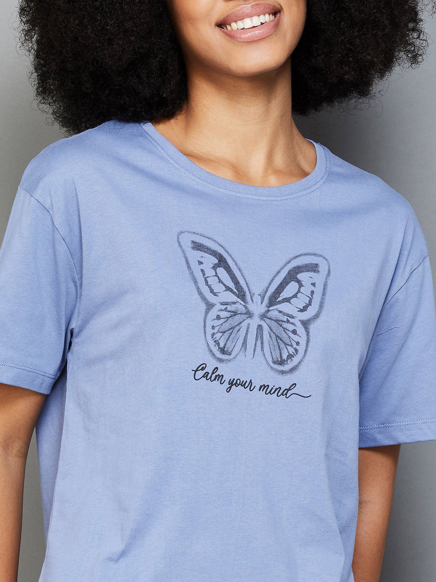 Fame Forever by Lifestyle Blue & Black Cotton Graphic Print T-Shirt