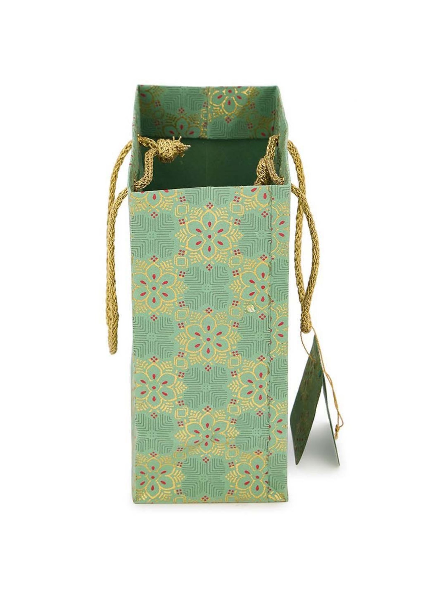Fabindia Home Green Paper Printed Sarkhaab Small Gift Bag