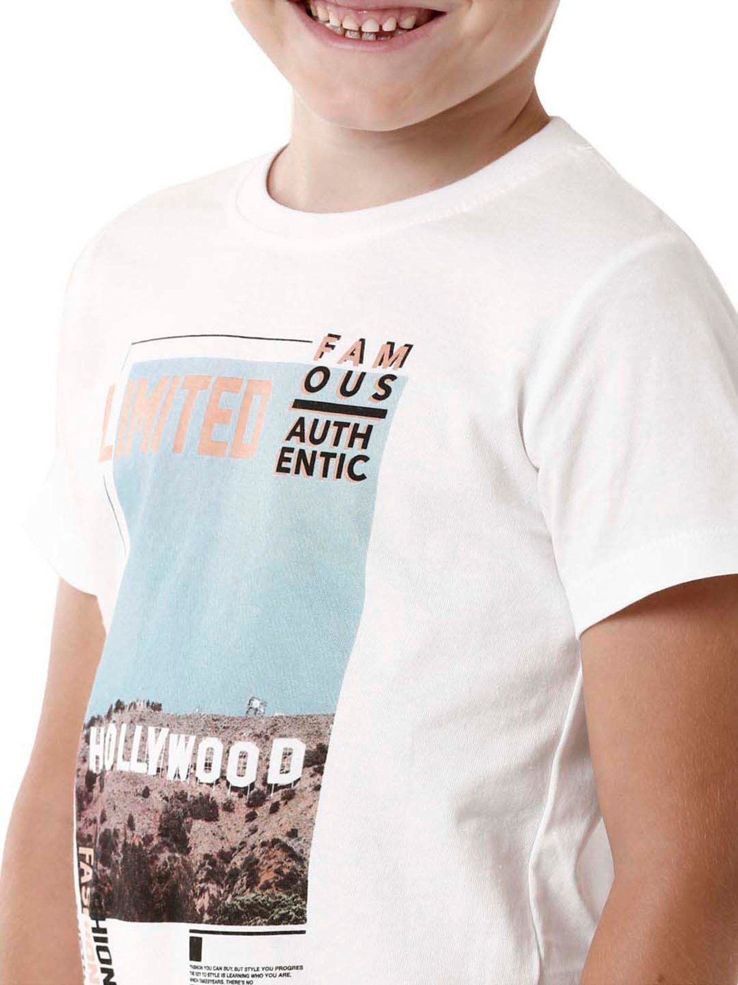 Kate & Oscar Kids White Cotton Printed T-Shirt