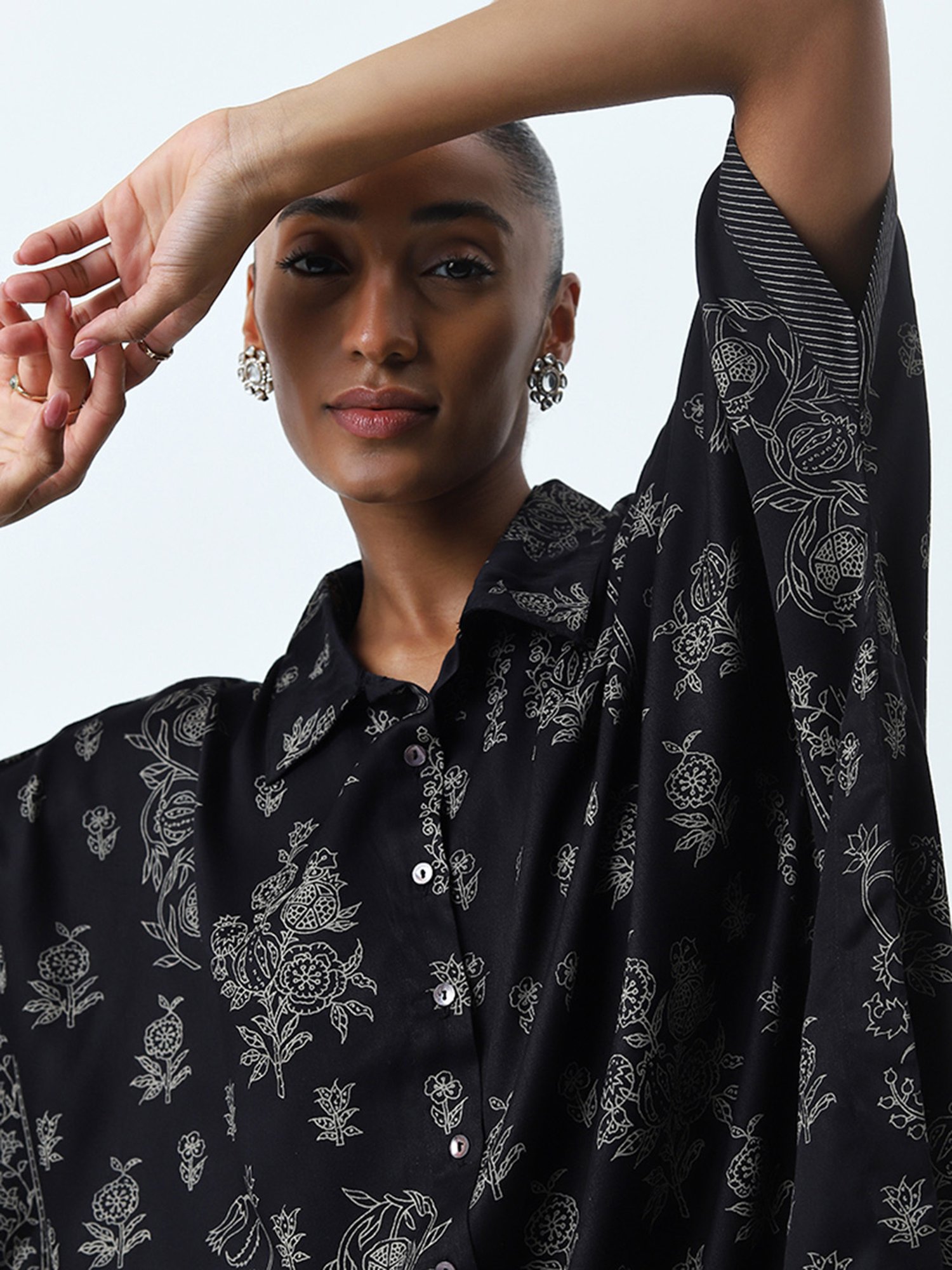 Artagai Midnight Navy Elevated Basics Co-Ord Set With Notch Collar Top And Straight Pants