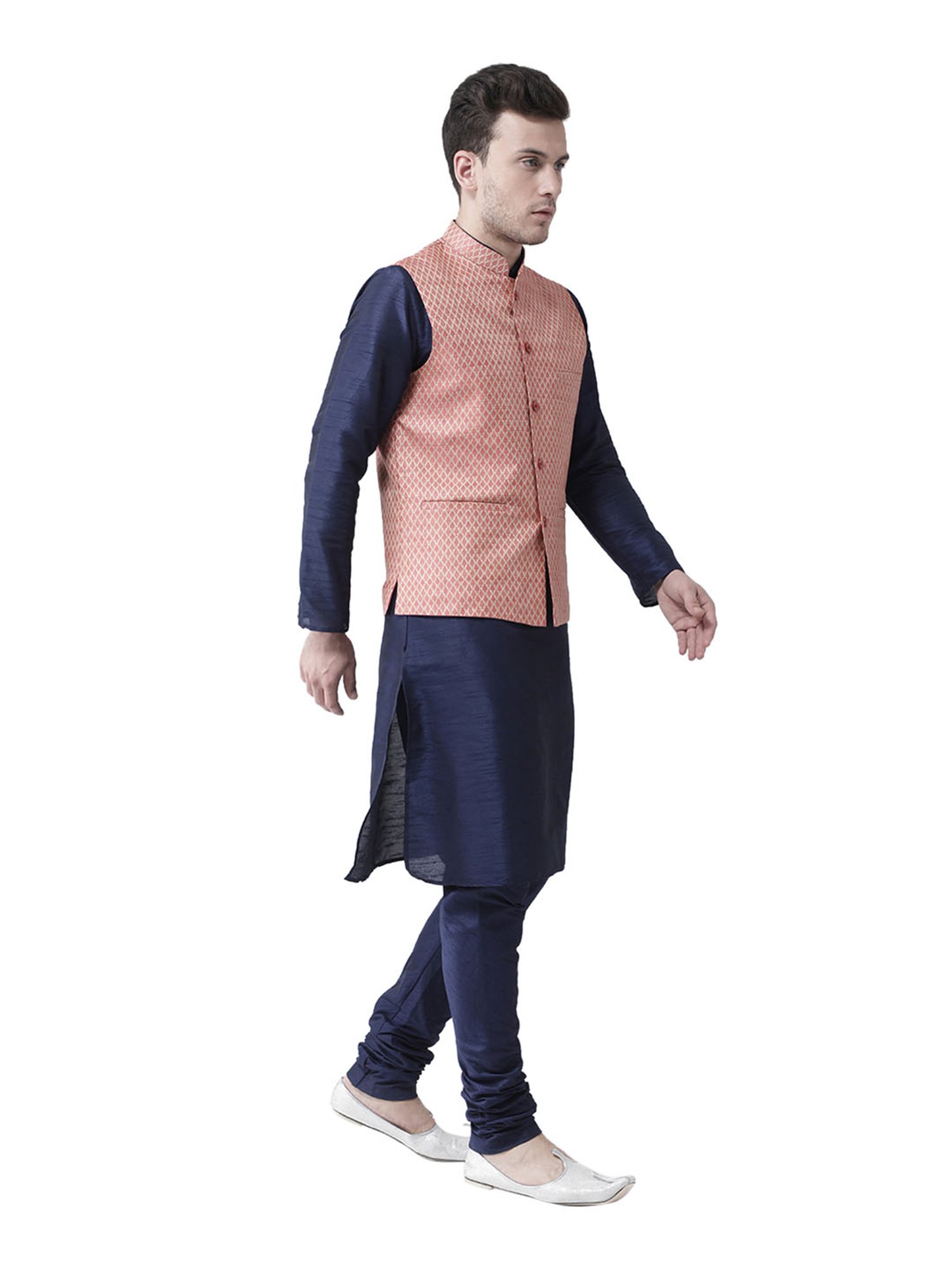 Deyann Pink & Navy Full Sleeves Silk Suit