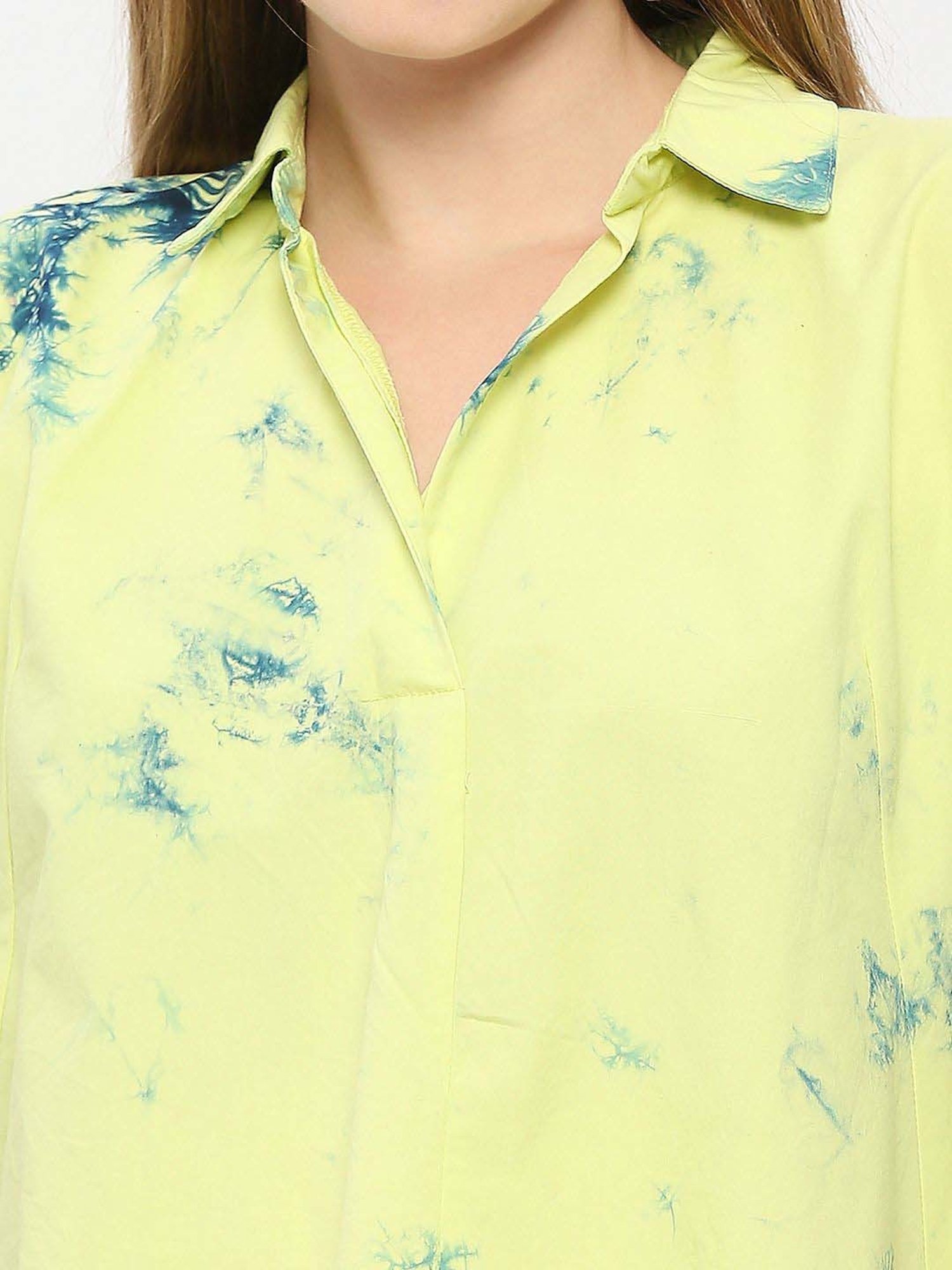 Remanika Lime Yellow Pure Cotton Tie & Dye Shirt