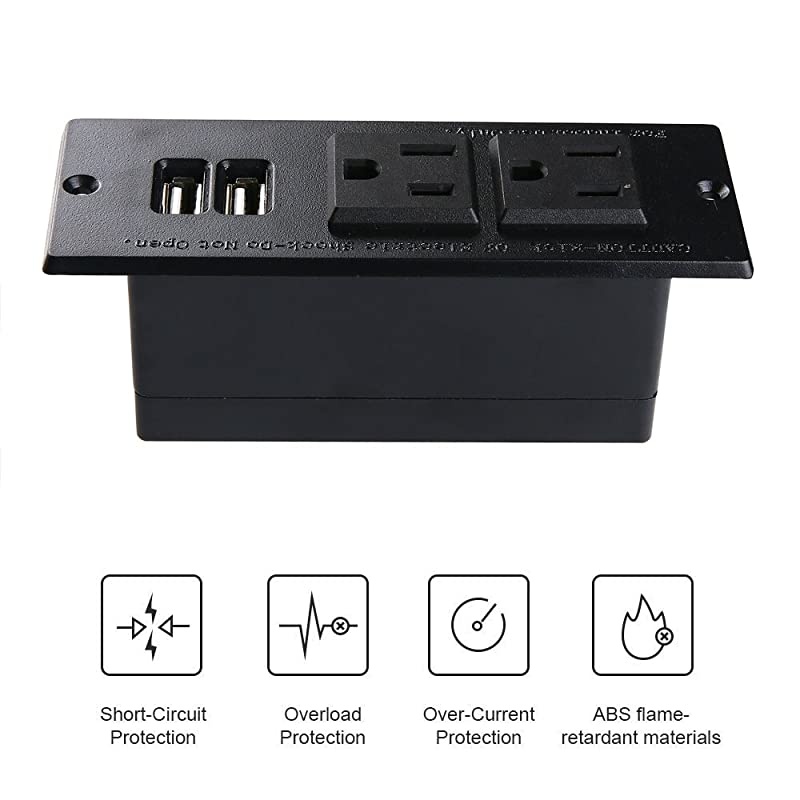 Power Strip Black Desktop Power Grommet Socket with Furniture 2 AC Outlets amp 2 USB Ports for Conference DeskKitchenOfficeHomeHotel 985 ft