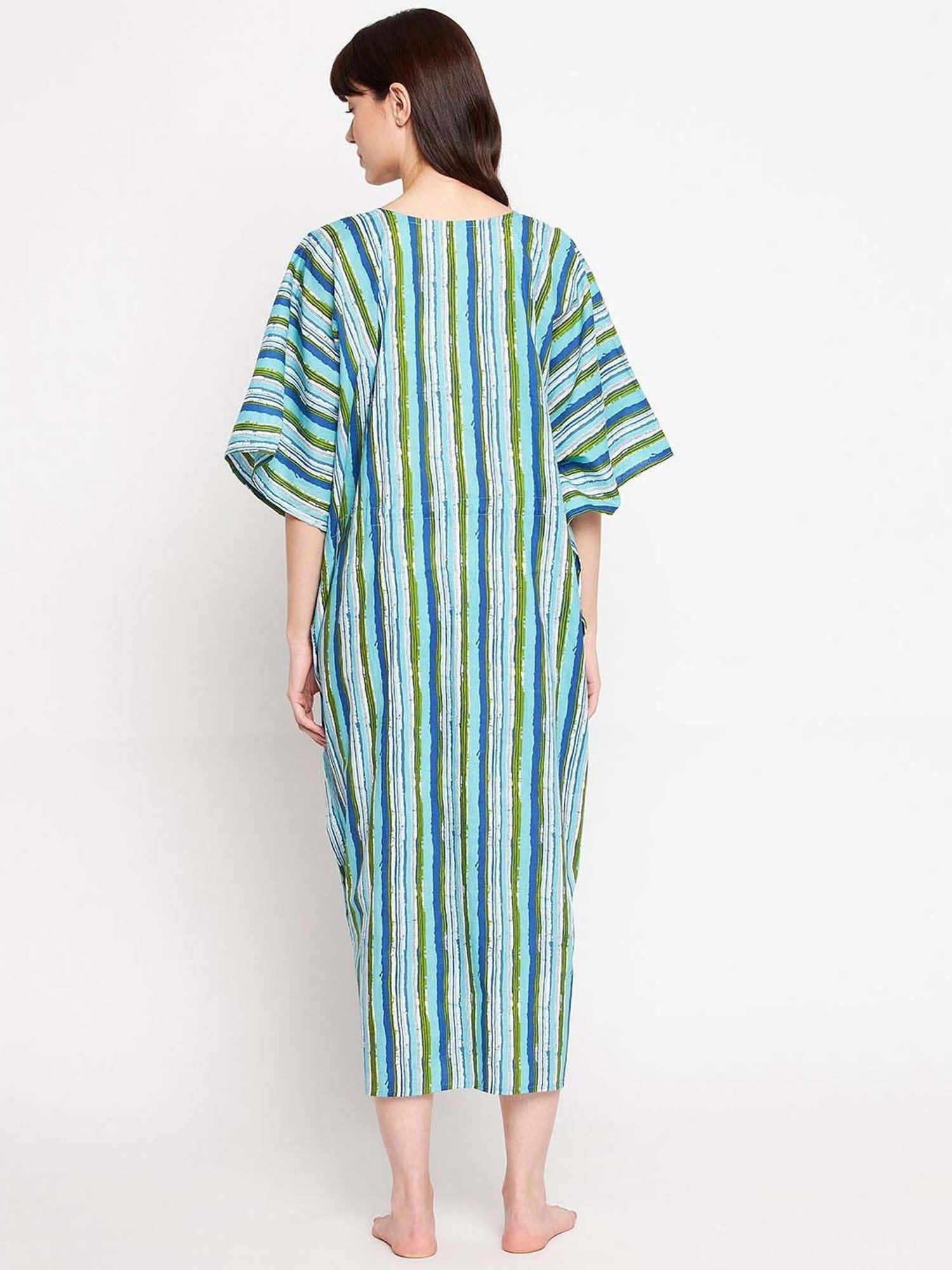 Secrets By ZeroKaata Green & Blue Cotton Printed Kaftan - Pack Of 2