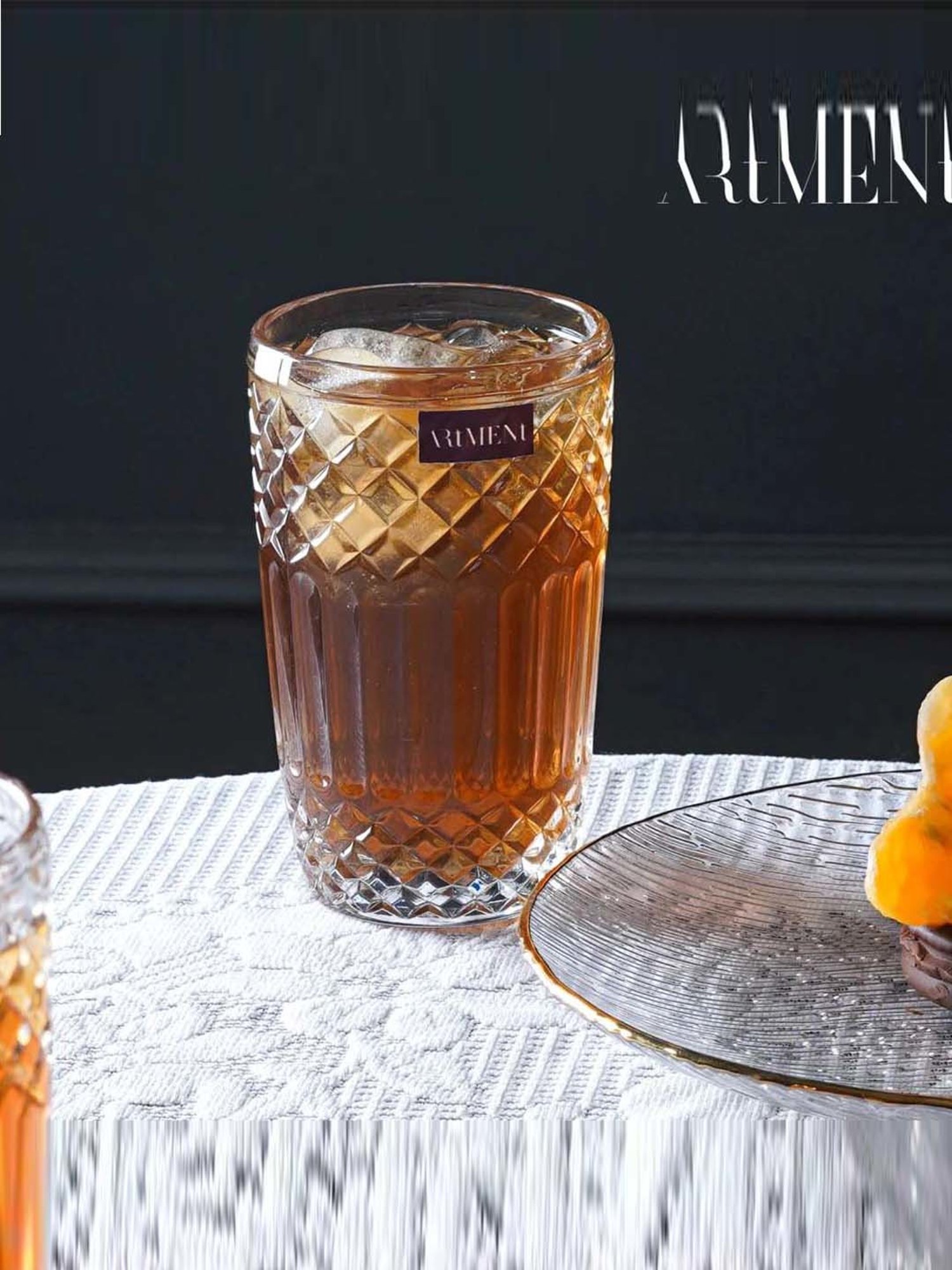 The Artment Boho Diamond Transparent Crystal Tumbler (0.39 L) - Set of 4