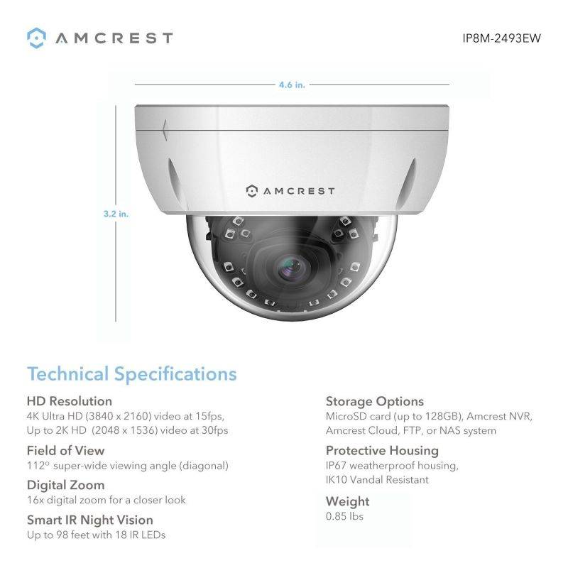 Amcrest 4K 8CH Security Camera System w/ 4K (8MP) NVR, (4) x 4K (8-Megapixel) IP67 Weatherproof Metal Dome POE IP Cameras (3840x2160),Pre-Installed 2TB Hard Drive (White)